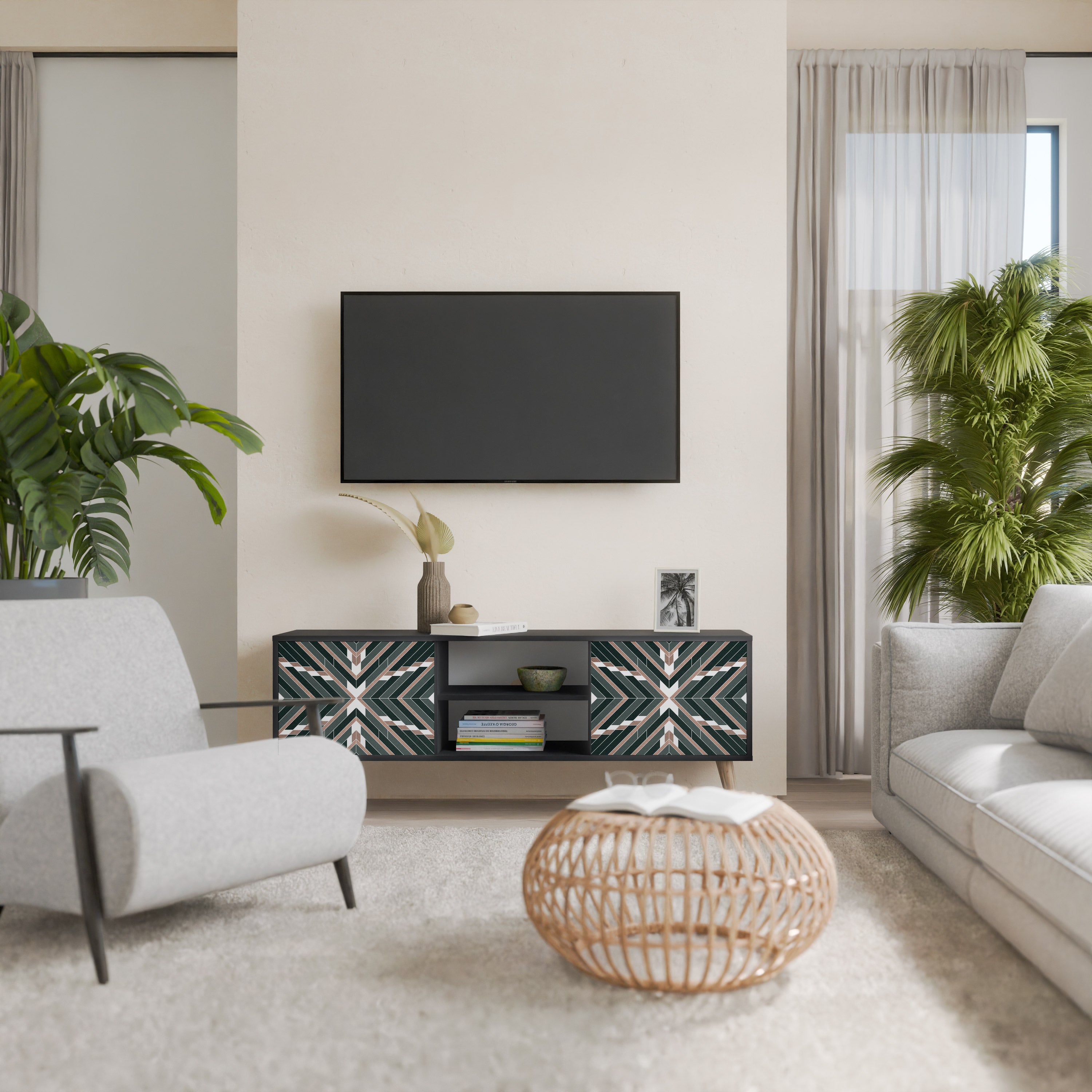 Mueble de TV de 2 puertas DIMENSION DELIGHTS con acabado negro