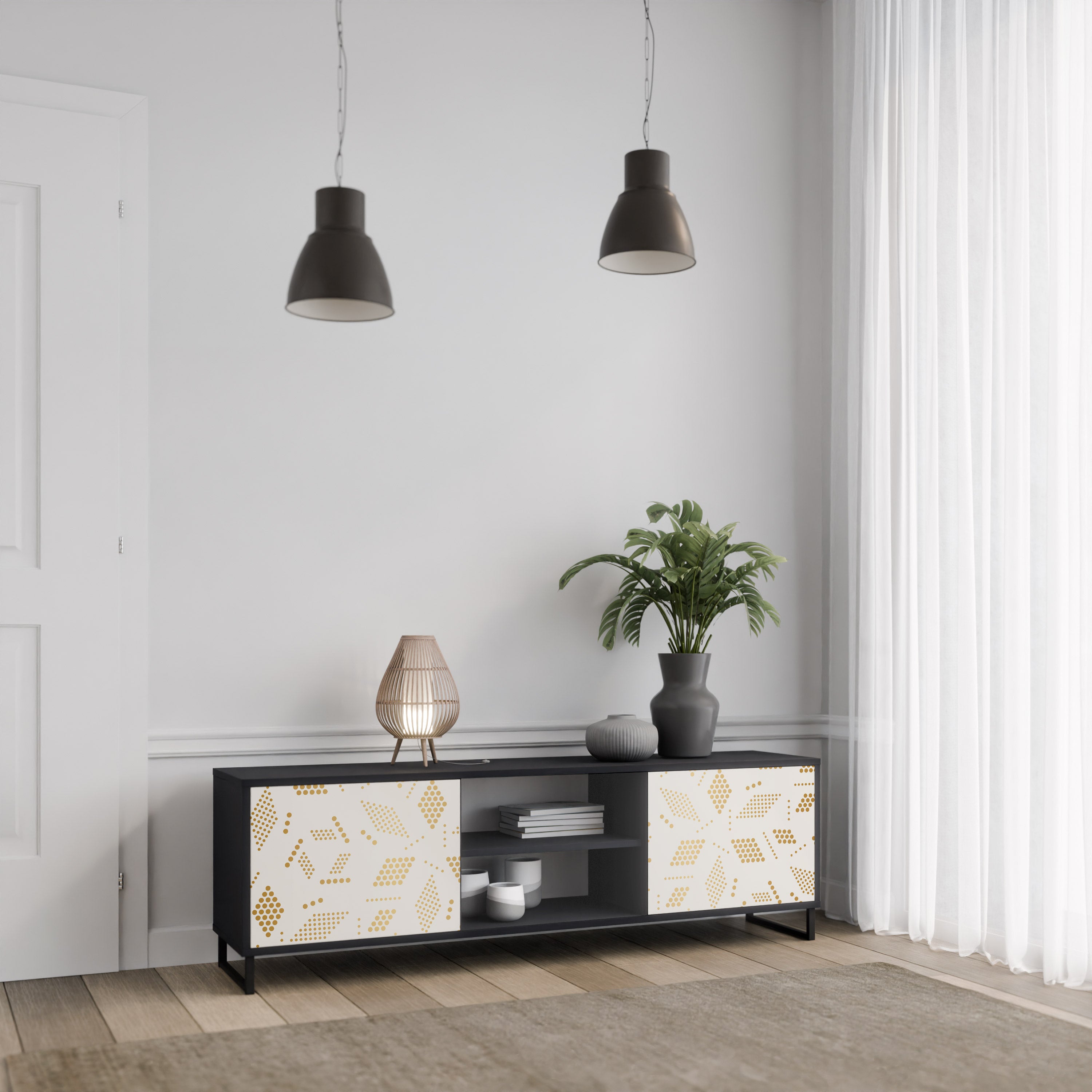 Mueble para TV de 2 puertas SPOTTED DAZE con acabado negro