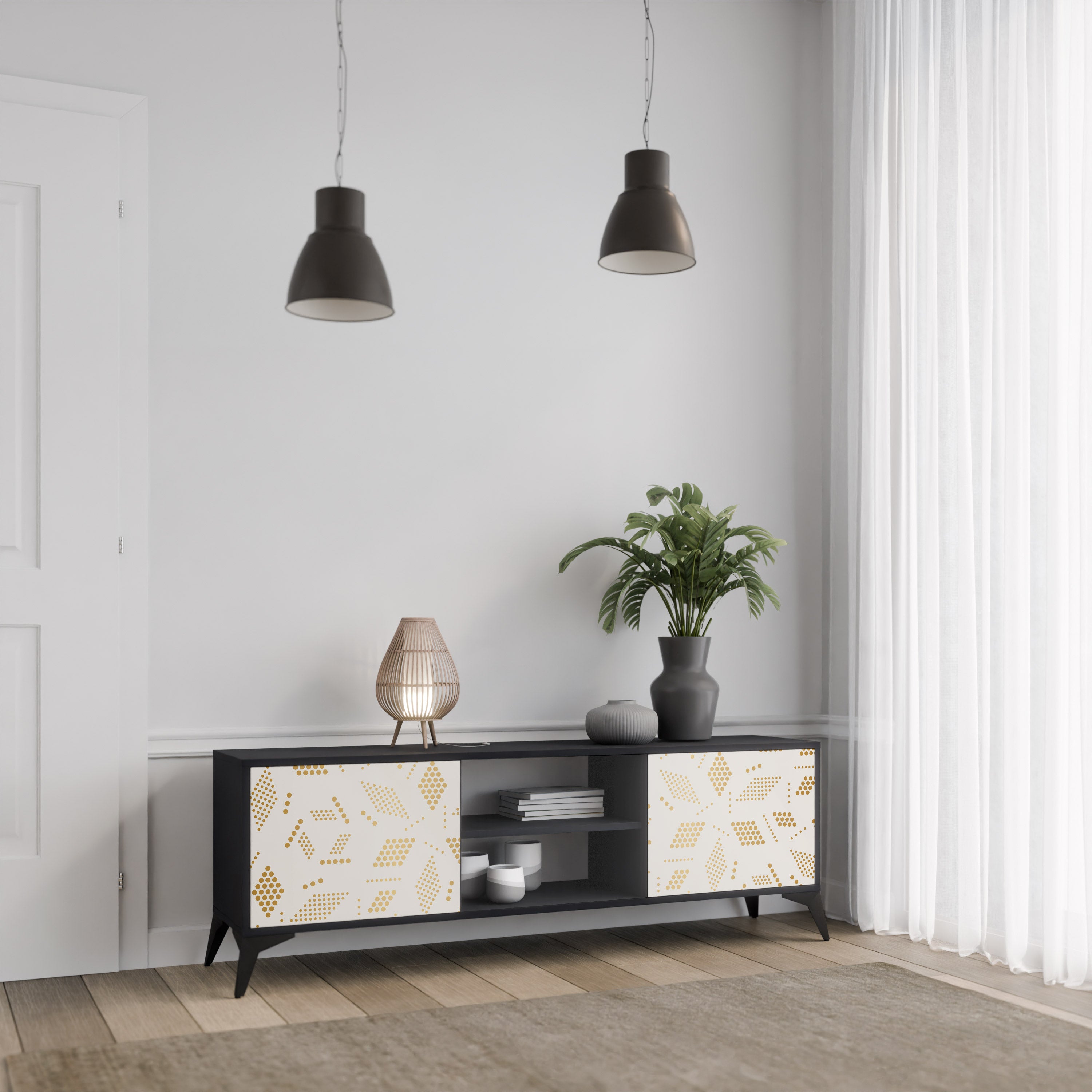 Mueble para TV de 2 puertas SPOTTED DAZE con acabado negro