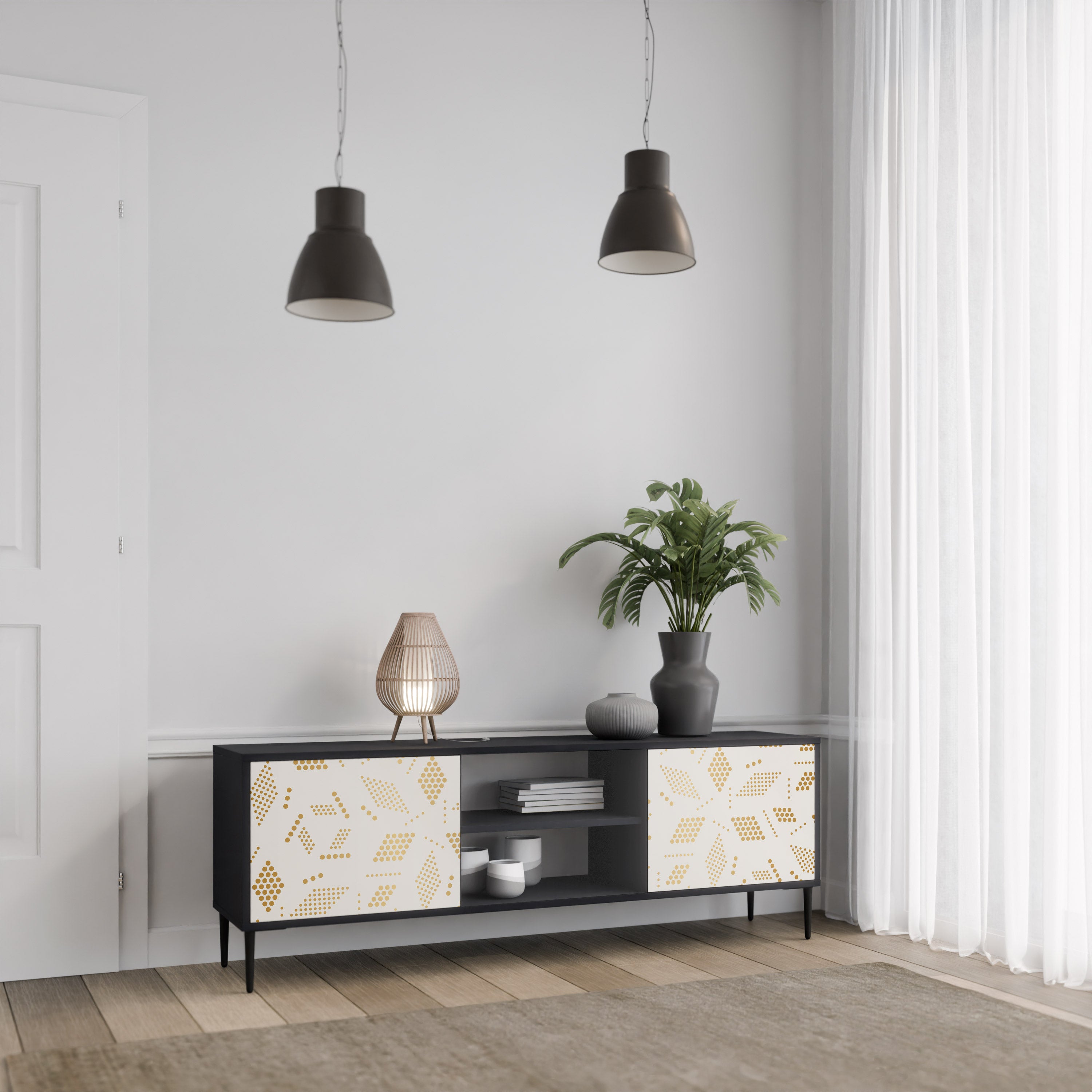 Mueble para TV de 2 puertas SPOTTED DAZE con acabado negro