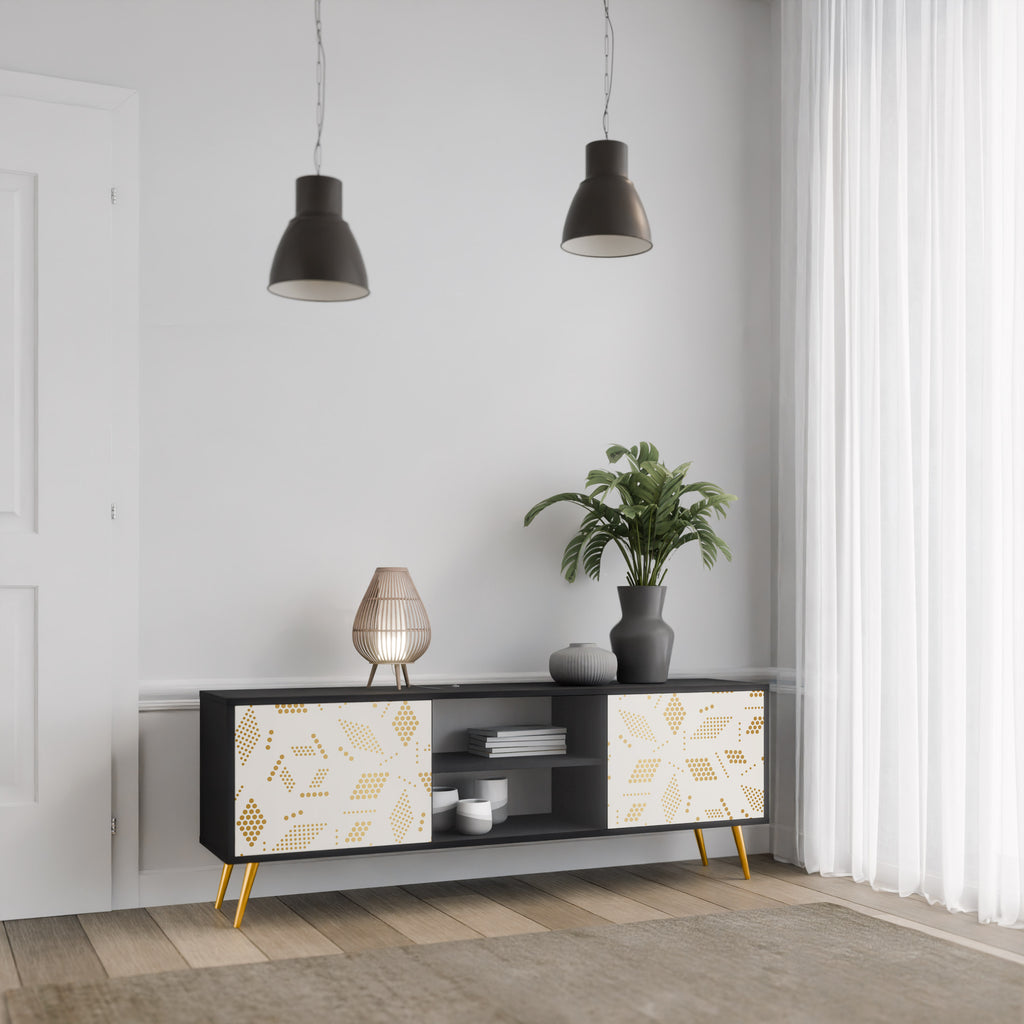 Mueble para TV de 2 puertas SPOTTED DAZE con acabado negro