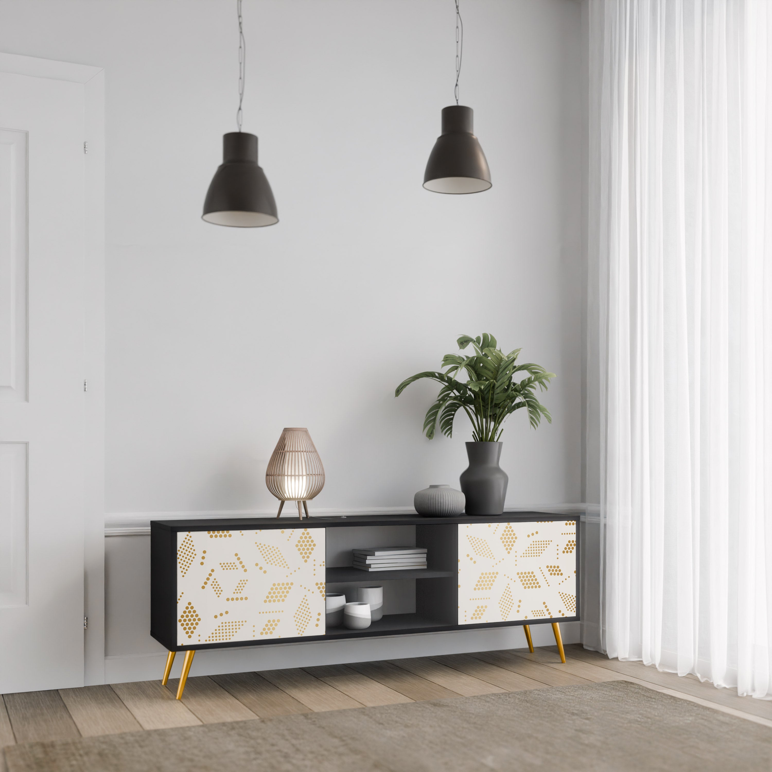 Mueble para TV de 2 puertas SPOTTED DAZE con acabado negro