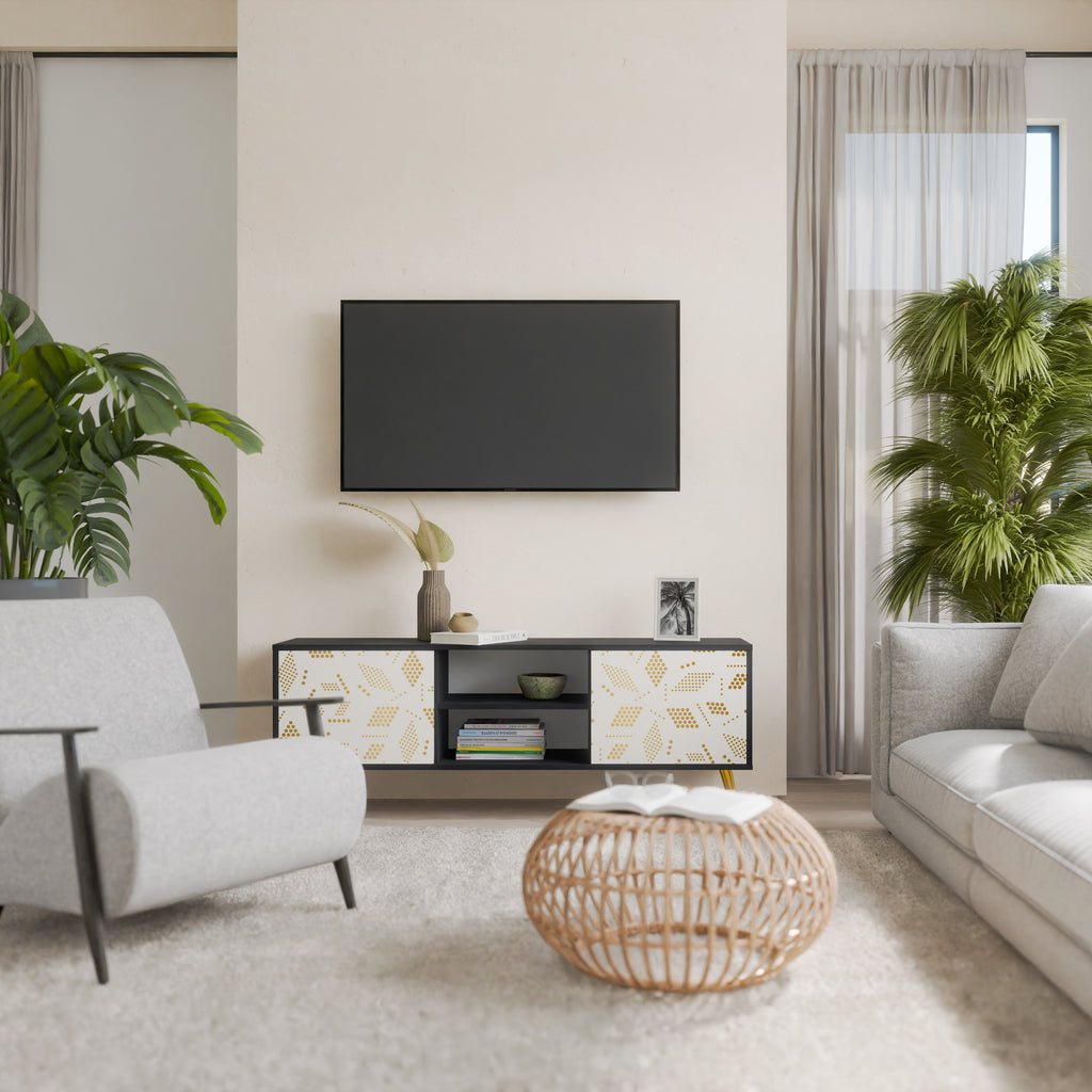 Mueble para TV de 2 puertas SPOTTED DAZE con acabado negro