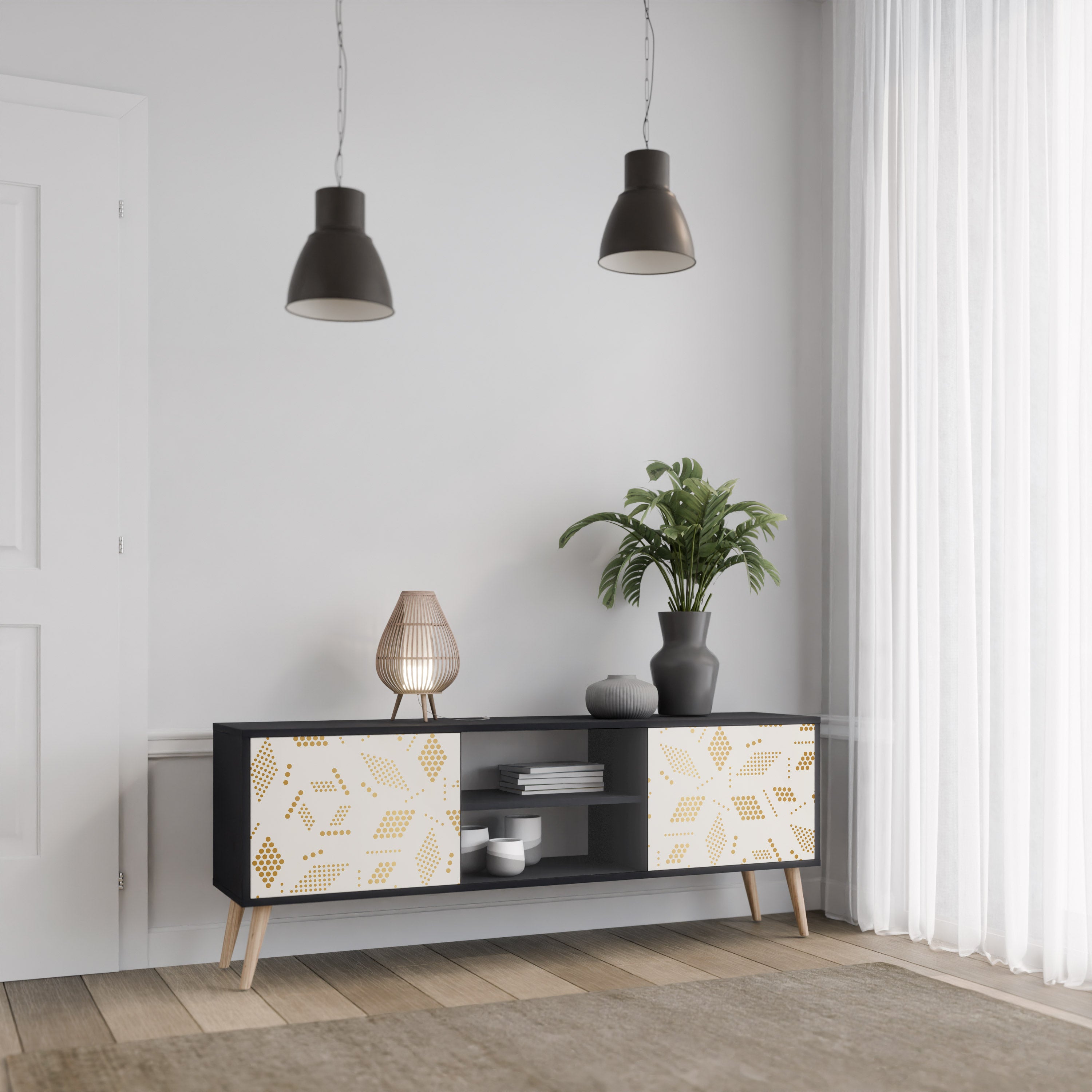 Mueble para TV de 2 puertas SPOTTED DAZE con acabado negro