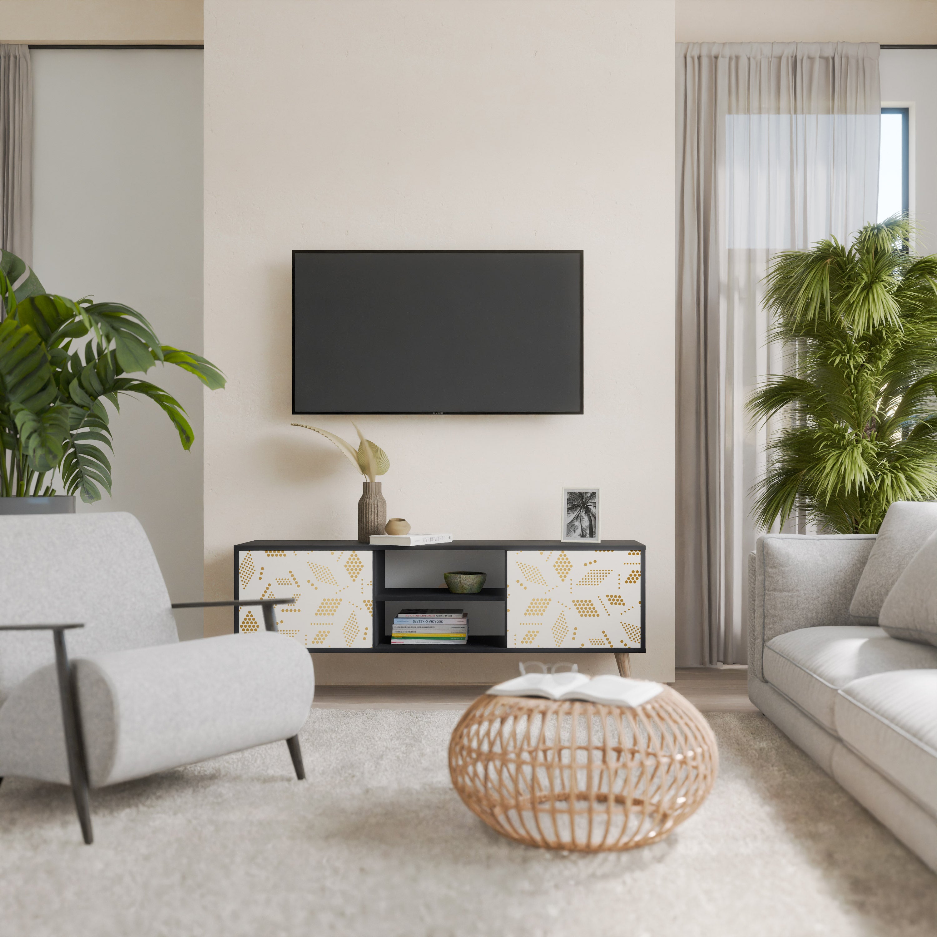 Mueble para TV de 2 puertas SPOTTED DAZE con acabado negro