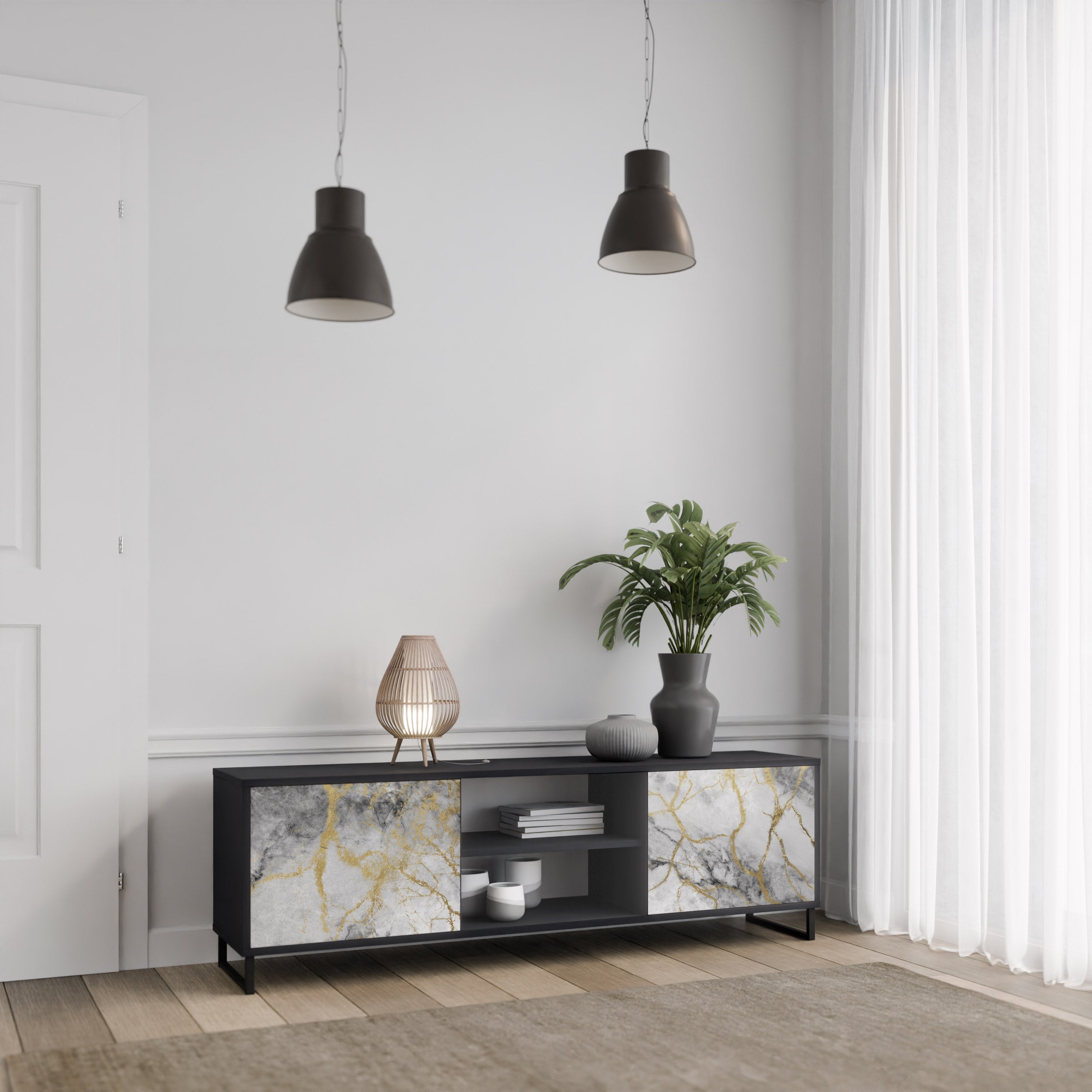 Mueble de TV TIMELESS GLIDE de 2 puertas con acabado negro