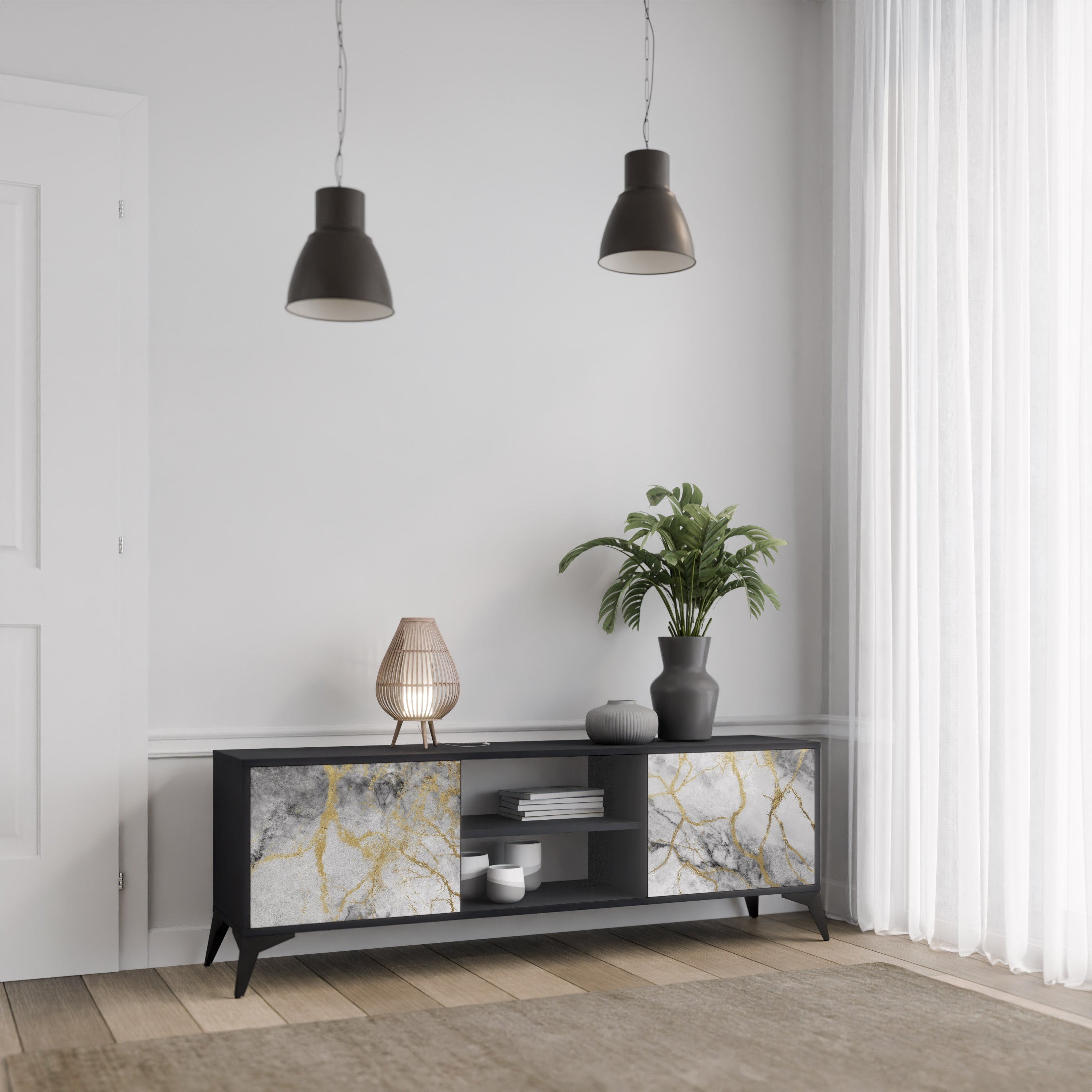 Mueble de TV TIMELESS GLIDE de 2 puertas con acabado negro