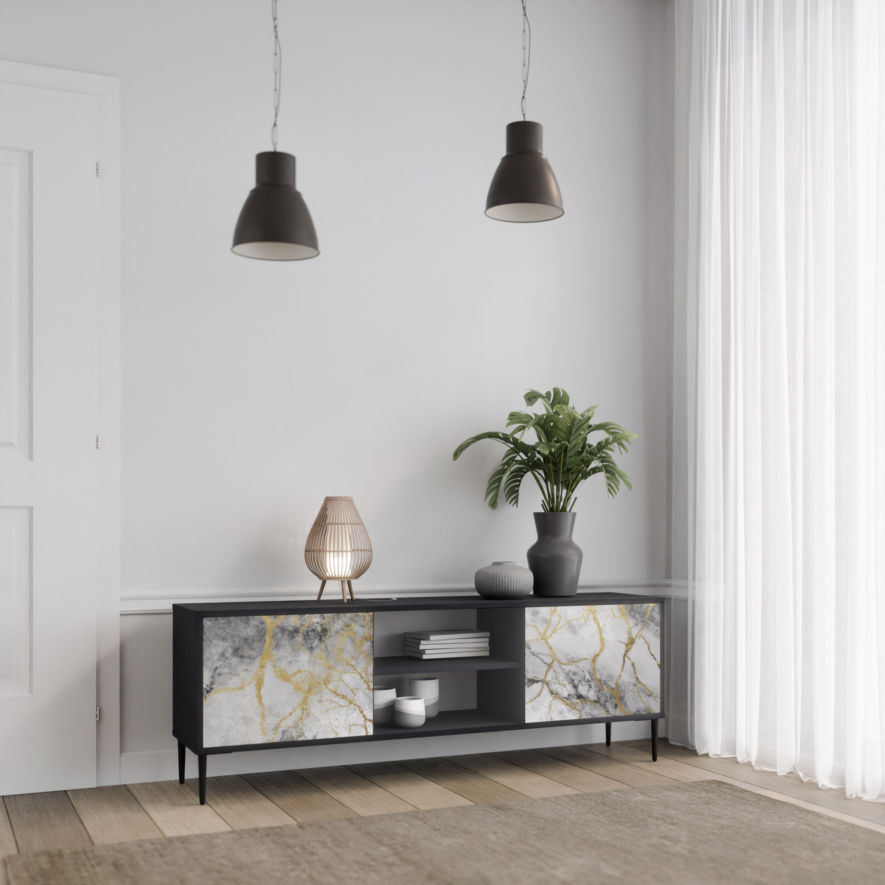 Mueble de TV TIMELESS GLIDE de 2 puertas con acabado negro