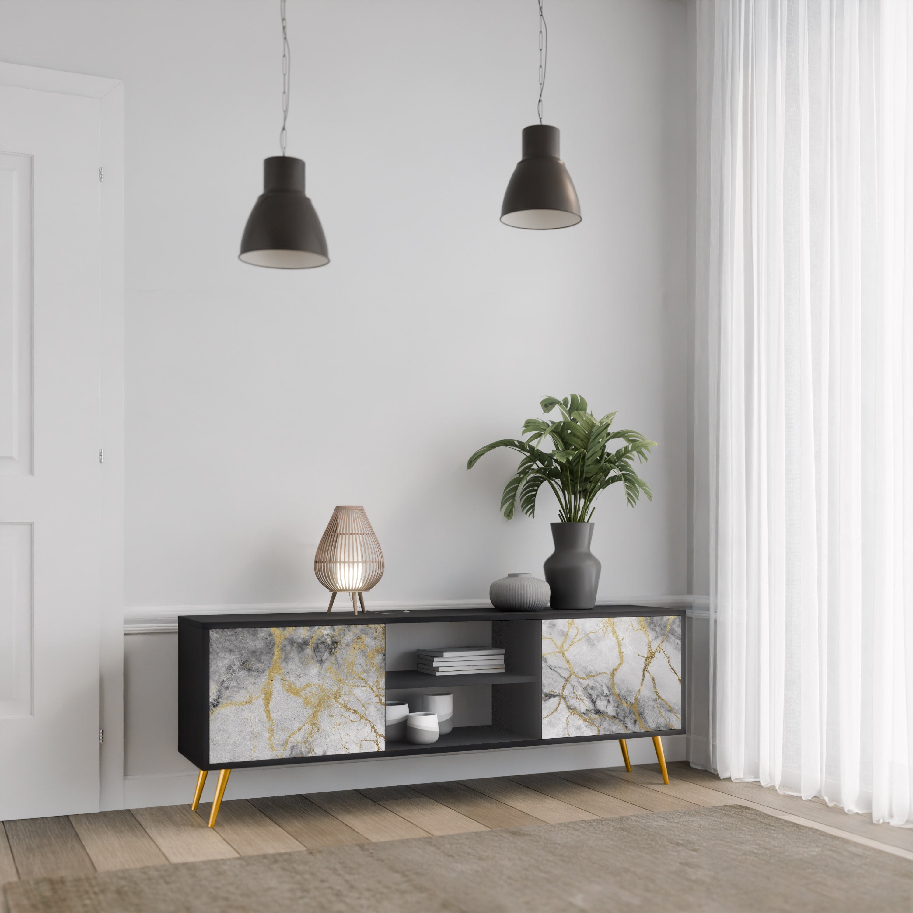 Mueble de TV TIMELESS GLIDE de 2 puertas con acabado negro