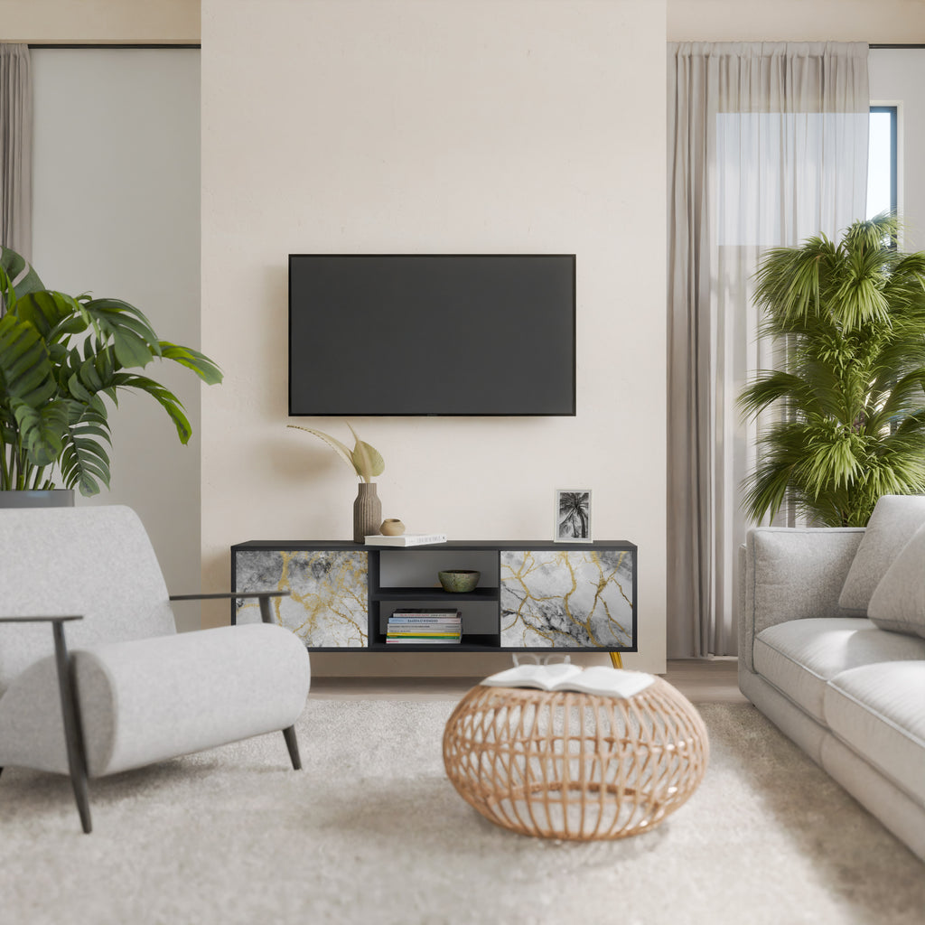 Mueble de TV TIMELESS GLIDE de 2 puertas con acabado negro