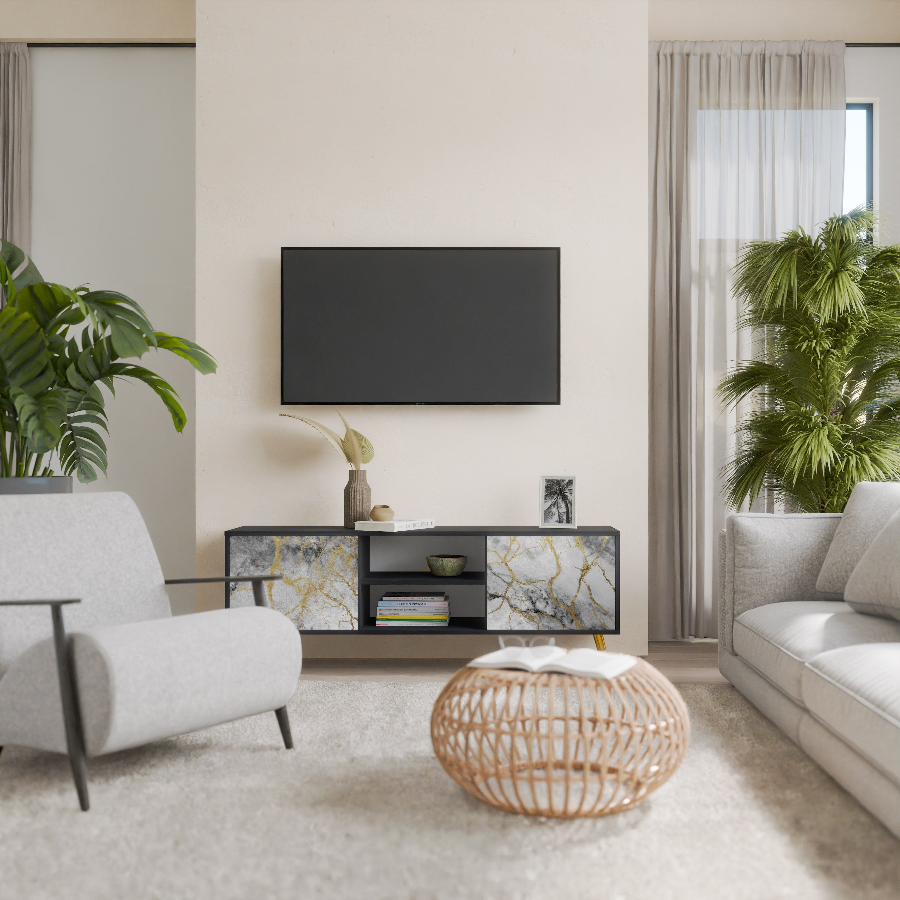 Mueble de TV TIMELESS GLIDE de 2 puertas con acabado negro