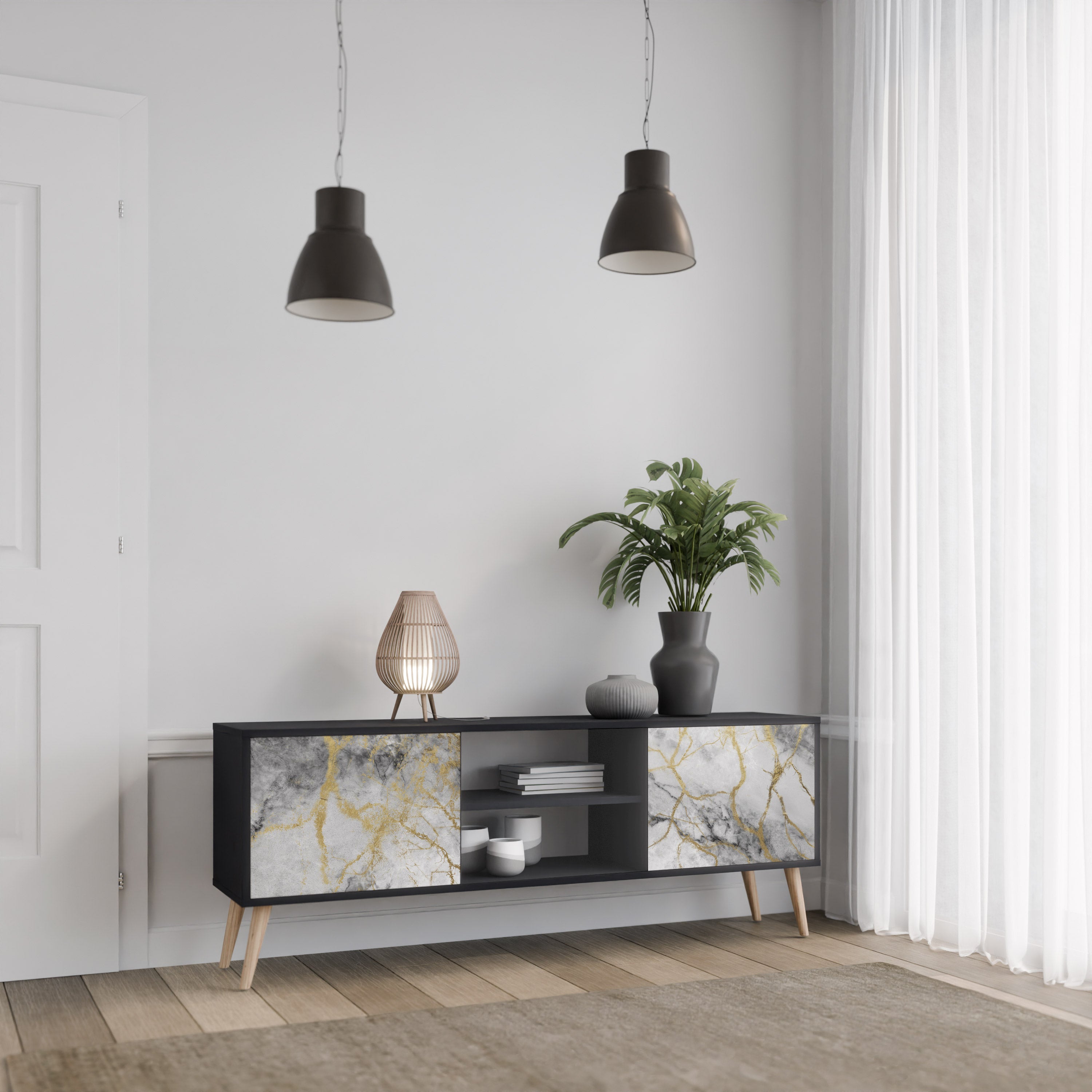 Mueble de TV TIMELESS GLIDE de 2 puertas con acabado negro