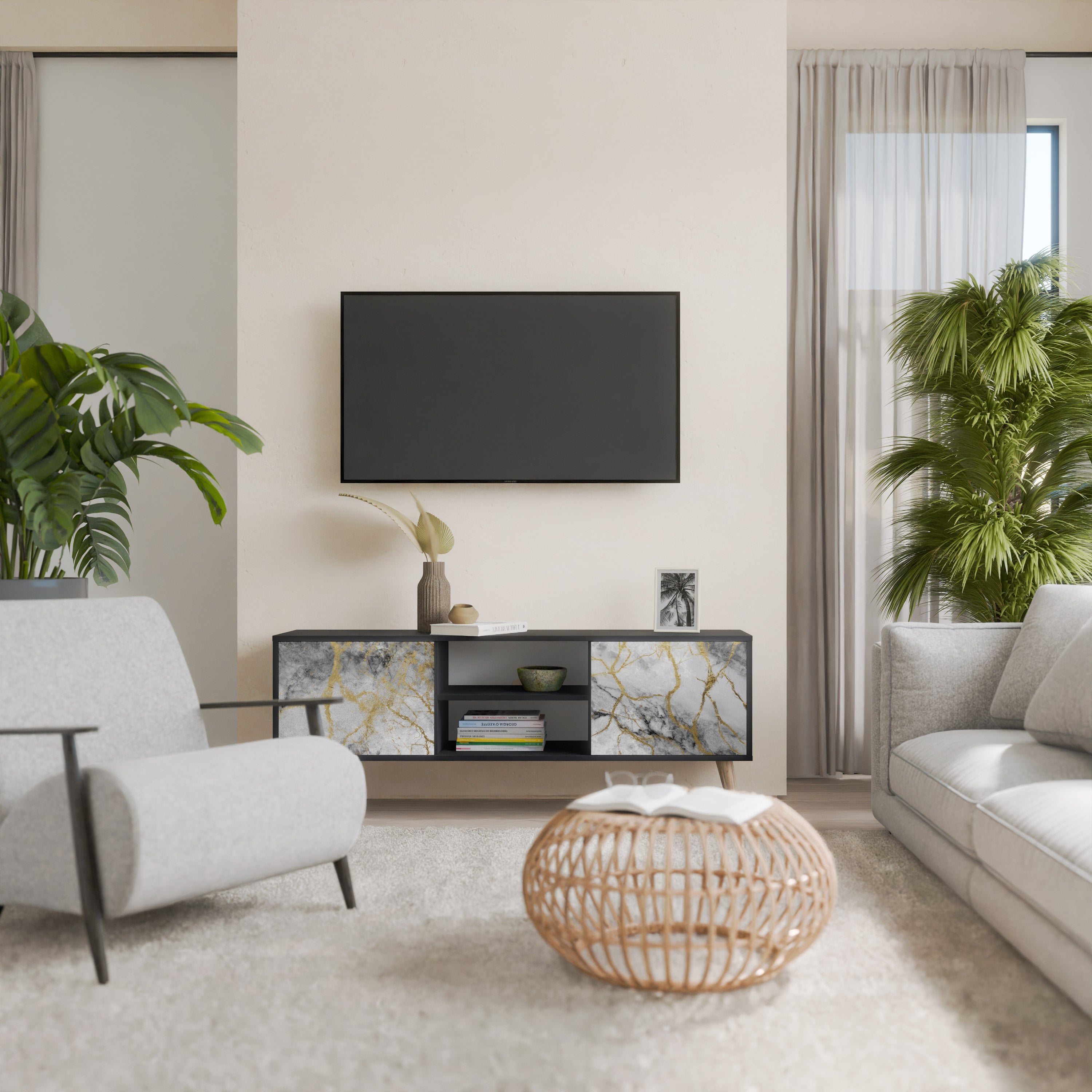 Mueble de TV TIMELESS GLIDE de 2 puertas con acabado negro