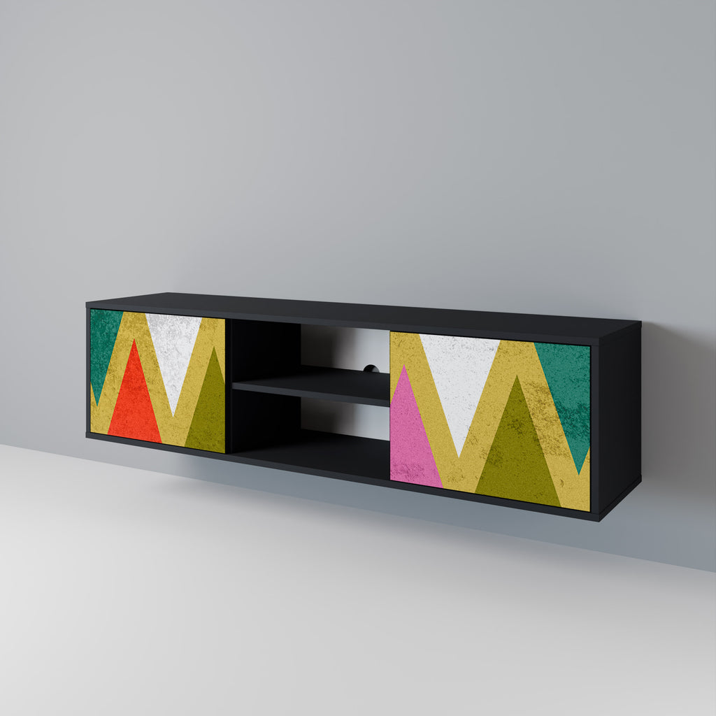 Mueble de TV de 2 puertas COLORFUL TRIANGLES en acabado negro