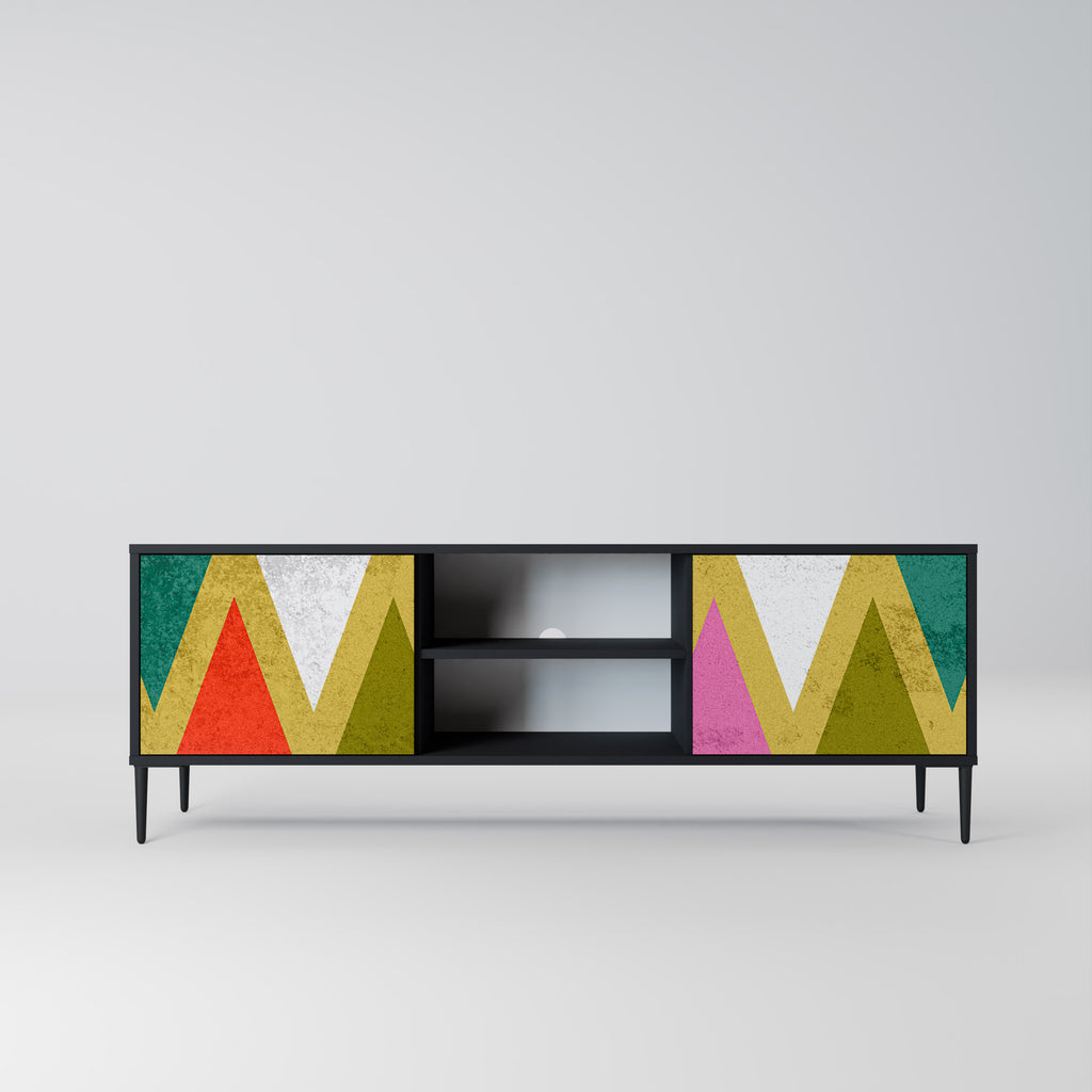 Mueble de TV de 2 puertas COLORFUL TRIANGLES en acabado negro
