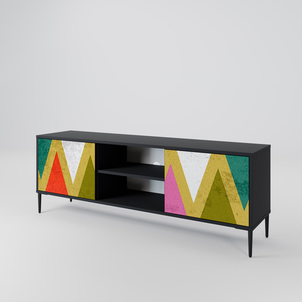 Mueble de TV de 2 puertas COLORFUL TRIANGLES en acabado negro