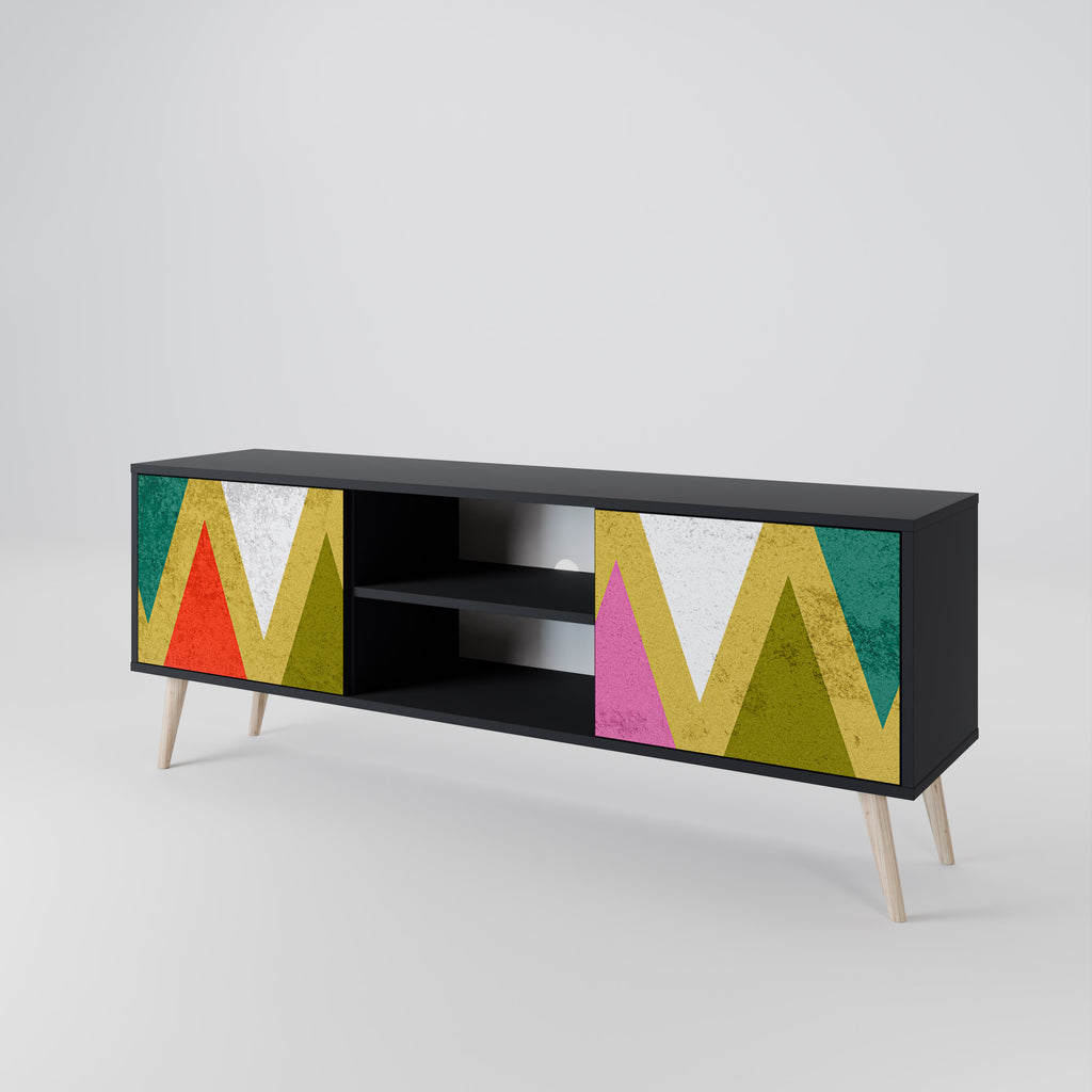 Mueble de TV de 2 puertas COLORFUL TRIANGLES en acabado negro