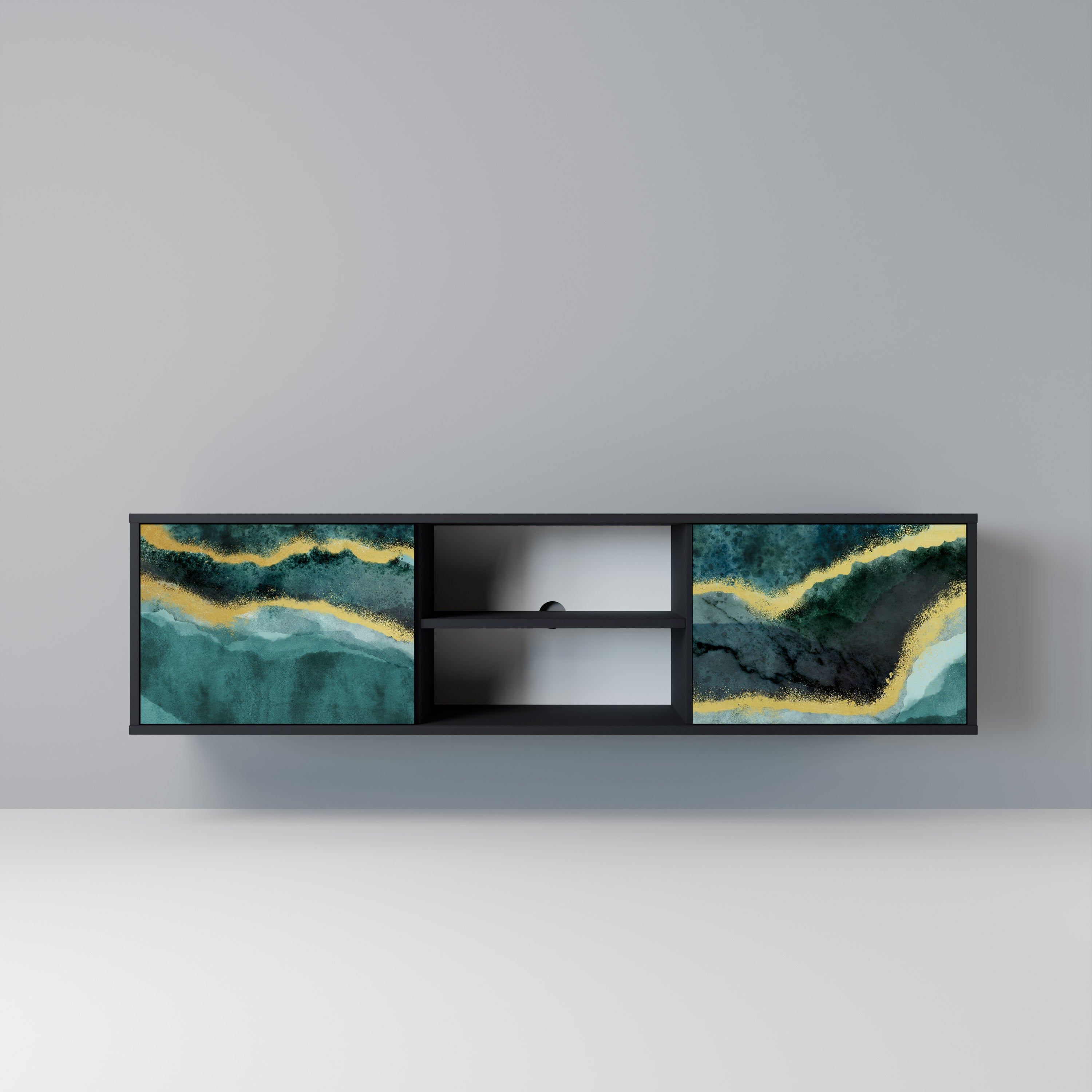 Mueble de TV de 2 puertas GOLDRUSH ODYSSEY con acabado negro