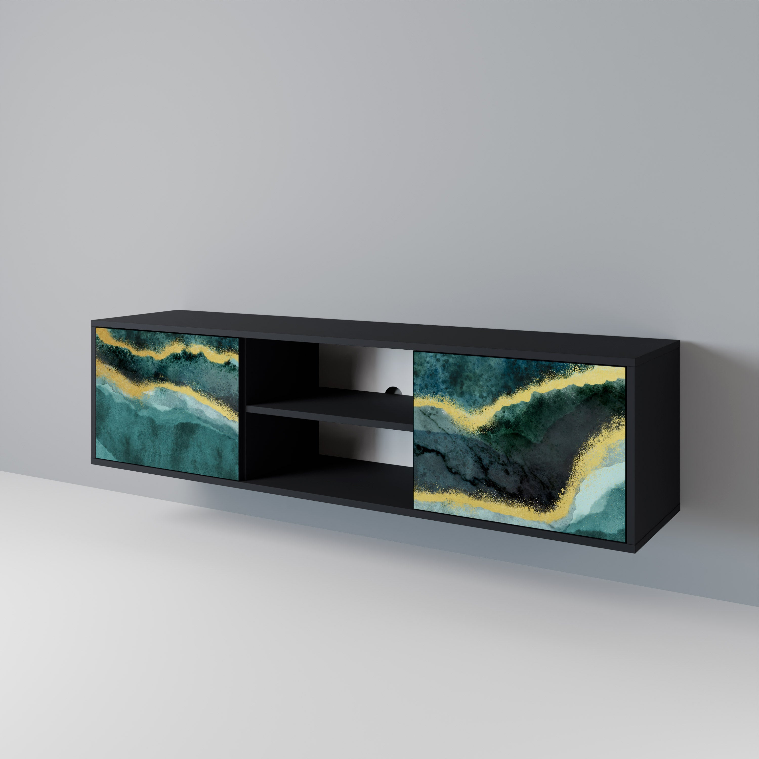 Mueble de TV de 2 puertas GOLDRUSH ODYSSEY con acabado negro
