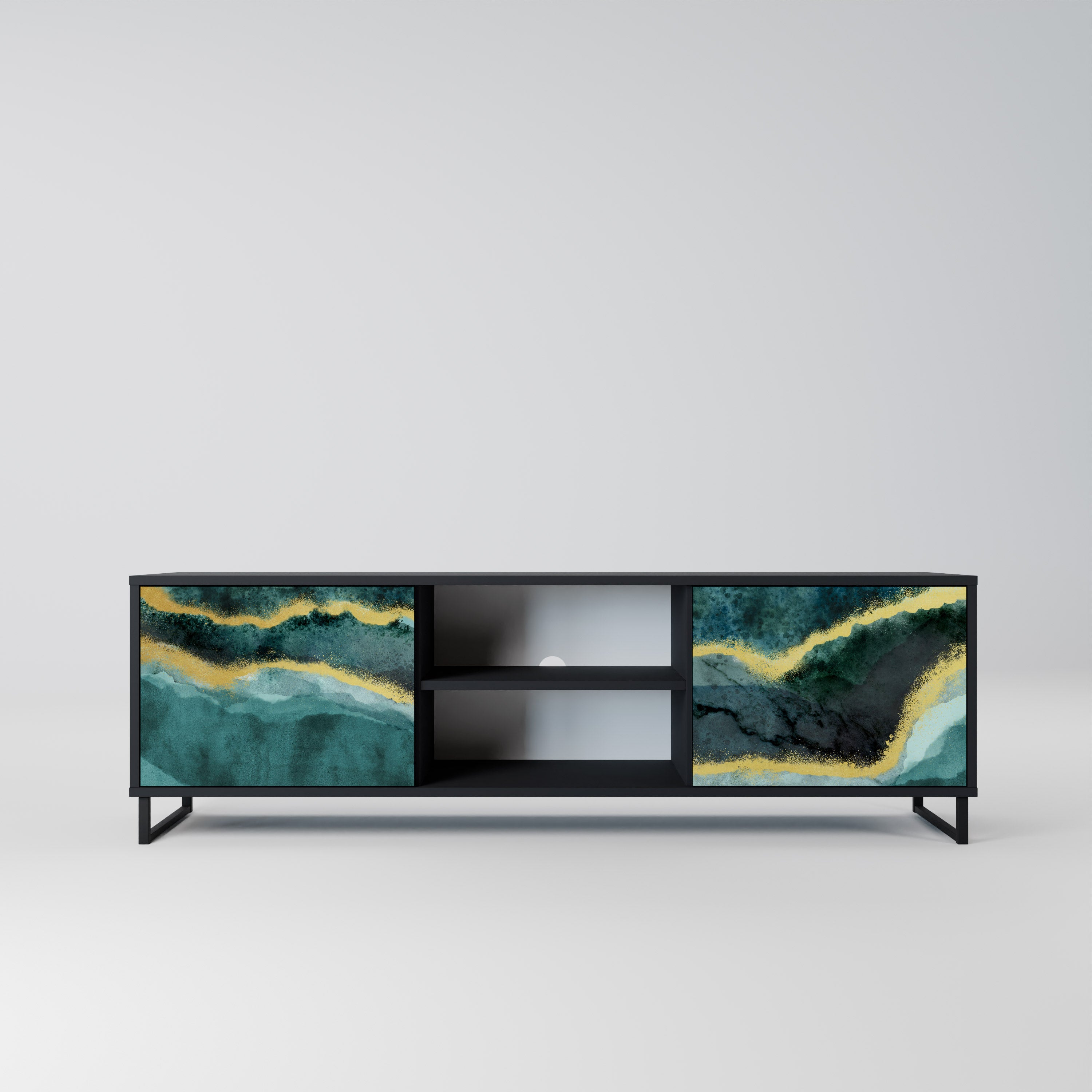 Mueble de TV de 2 puertas GOLDRUSH ODYSSEY con acabado negro