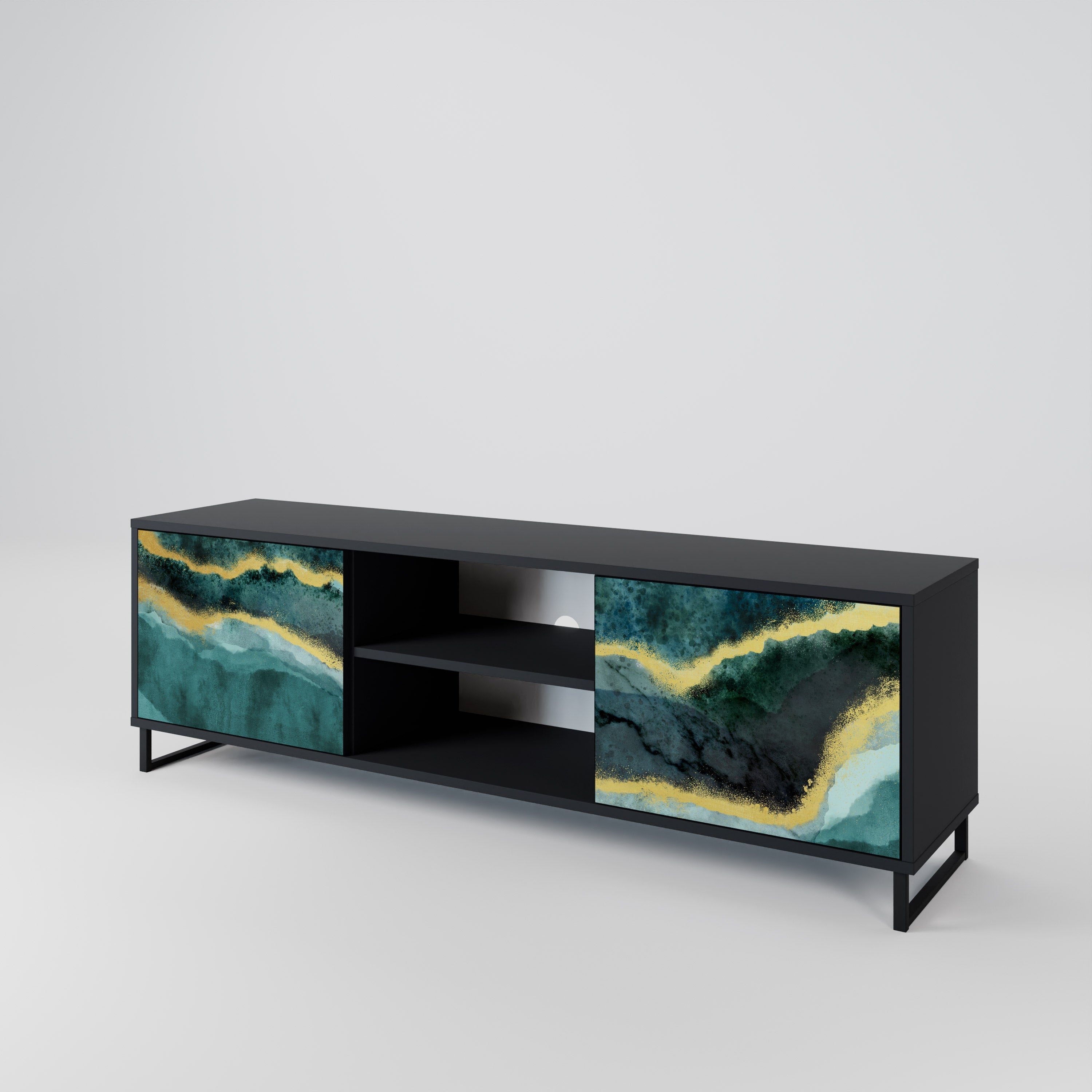 Mueble de TV de 2 puertas GOLDRUSH ODYSSEY con acabado negro