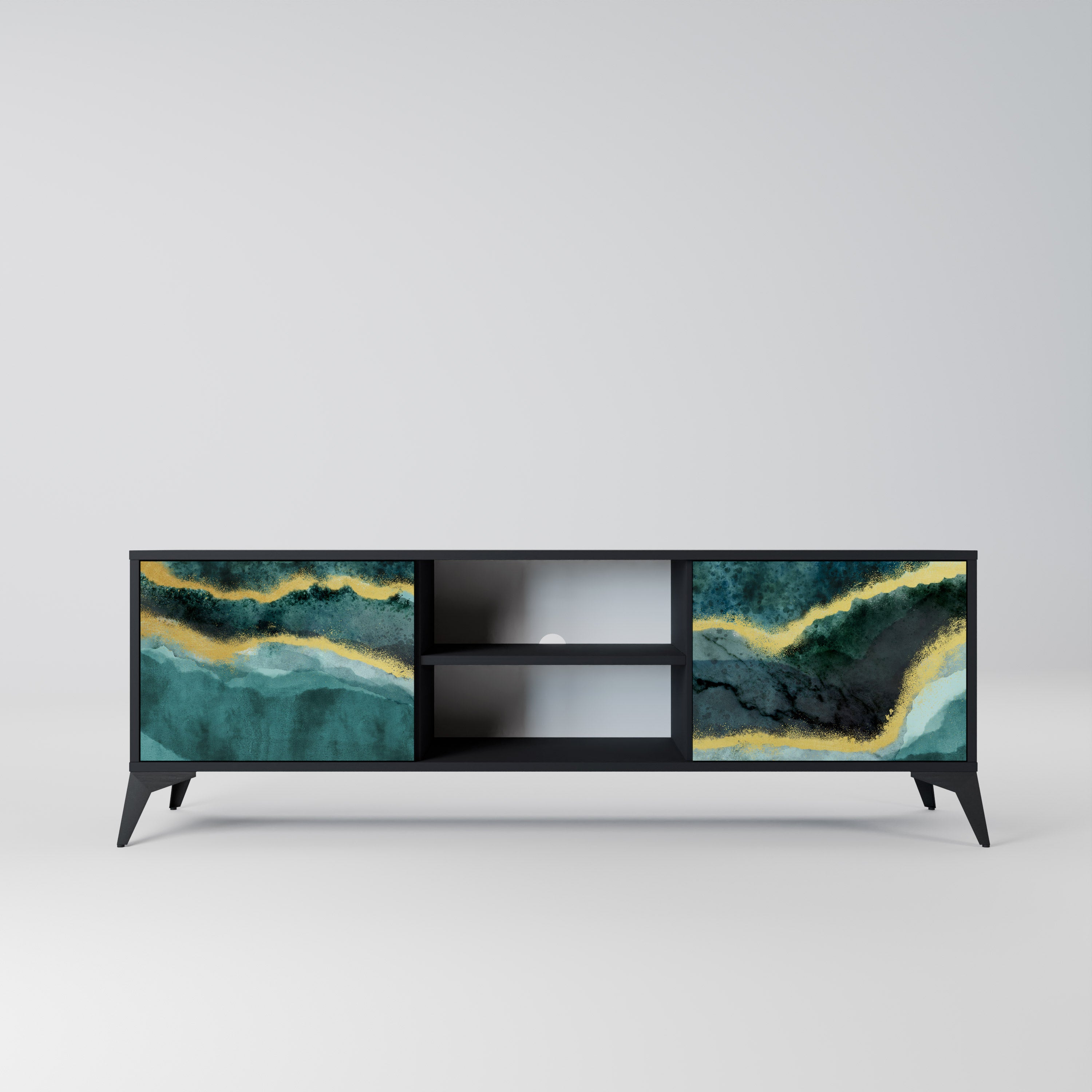 Mueble de TV de 2 puertas GOLDRUSH ODYSSEY con acabado negro