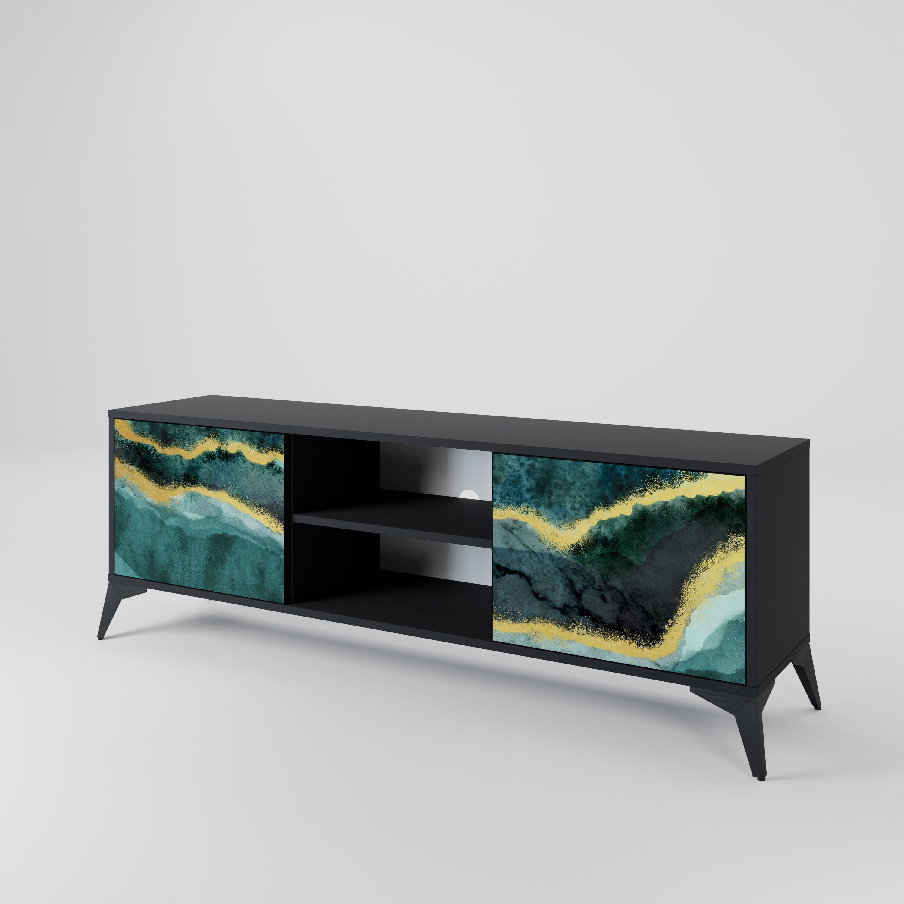 Mueble de TV de 2 puertas GOLDRUSH ODYSSEY con acabado negro