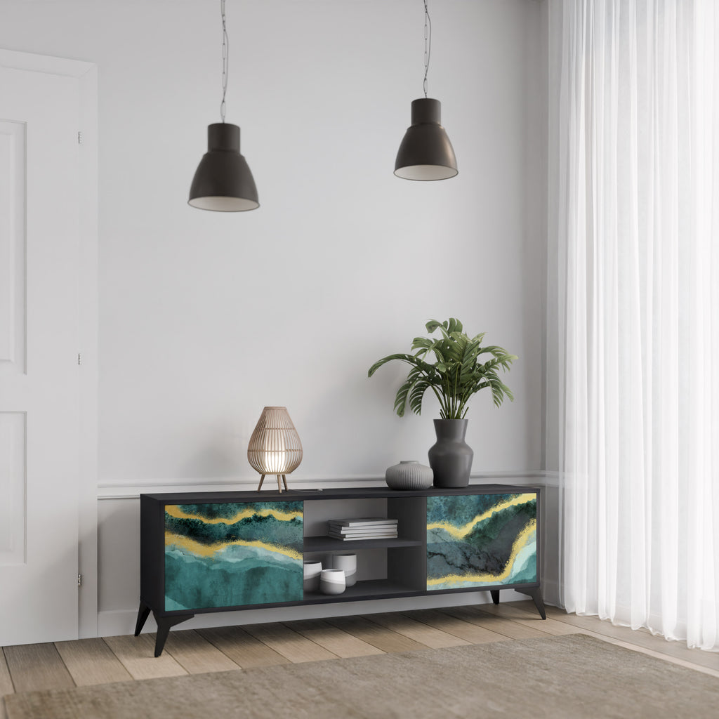 Mueble de TV de 2 puertas GOLDRUSH ODYSSEY con acabado negro