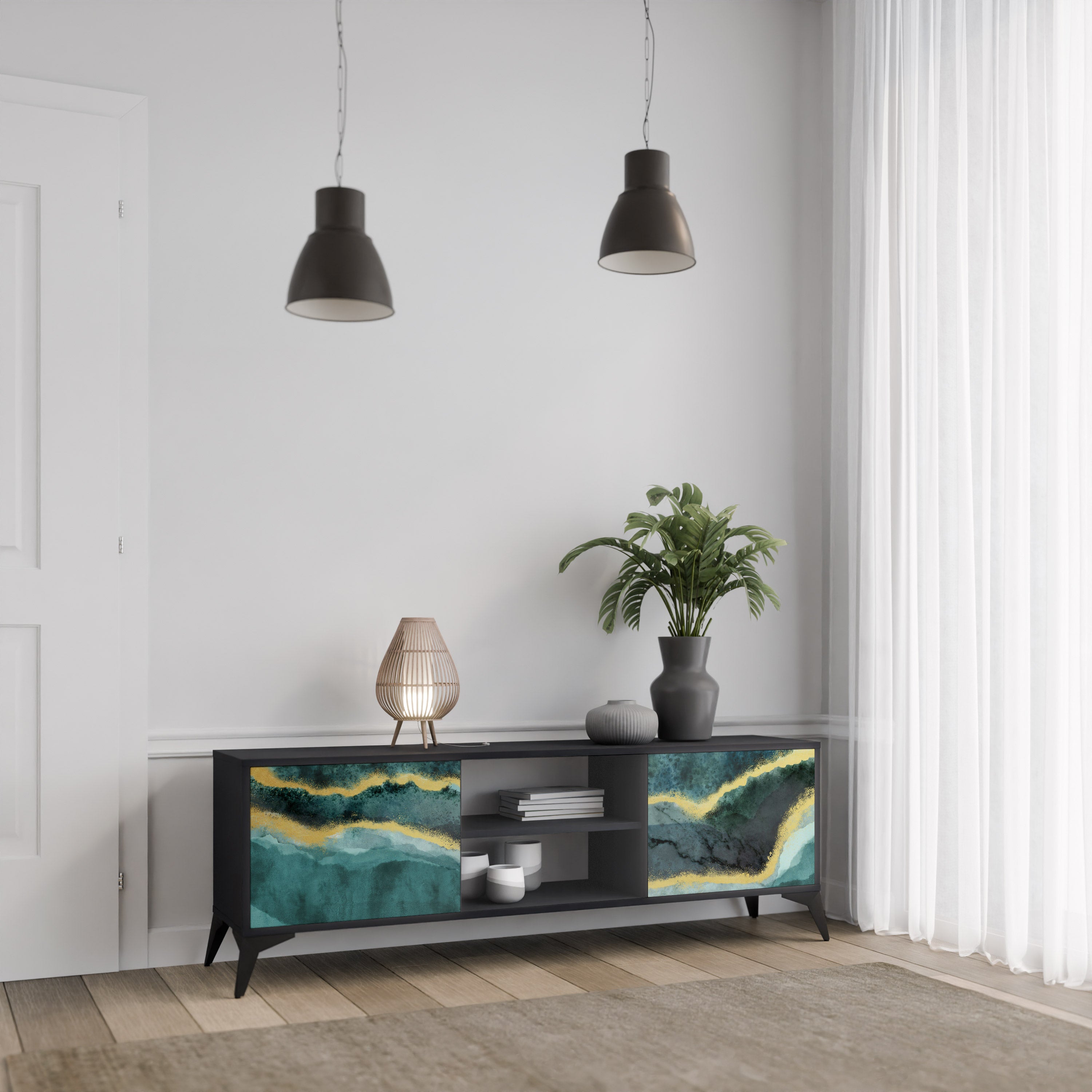 Mueble de TV de 2 puertas GOLDRUSH ODYSSEY con acabado negro