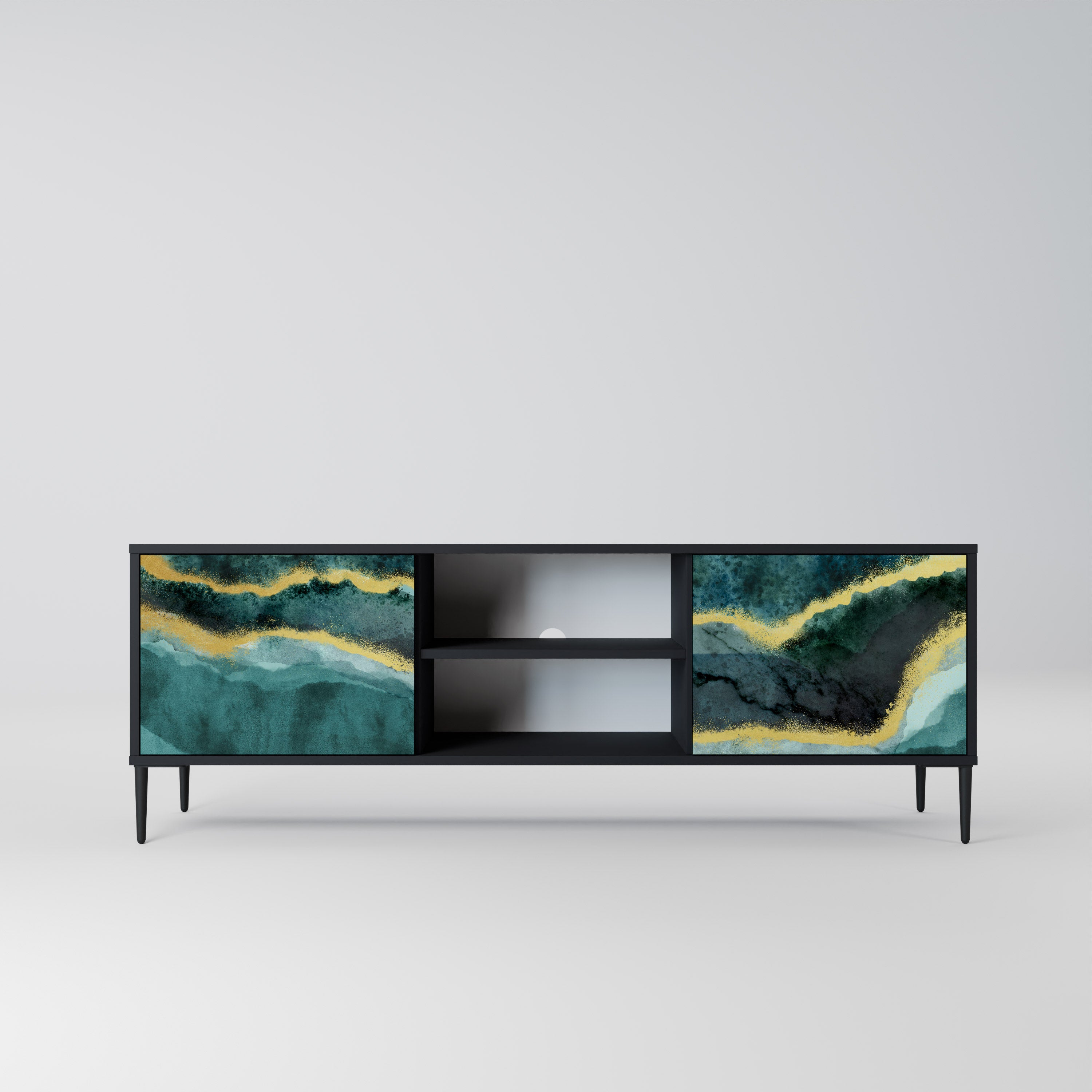 Mueble de TV de 2 puertas GOLDRUSH ODYSSEY con acabado negro