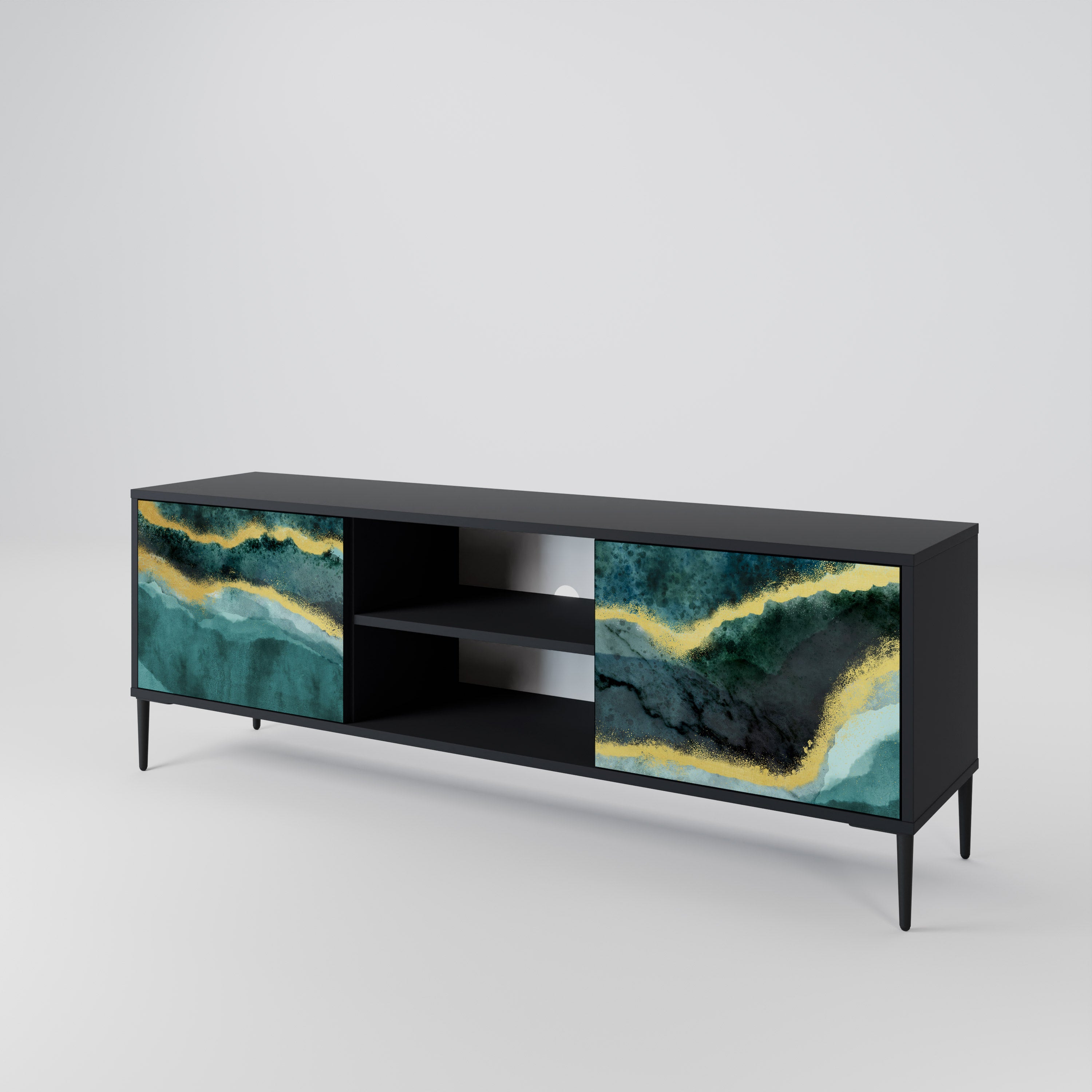Mueble de TV de 2 puertas GOLDRUSH ODYSSEY con acabado negro