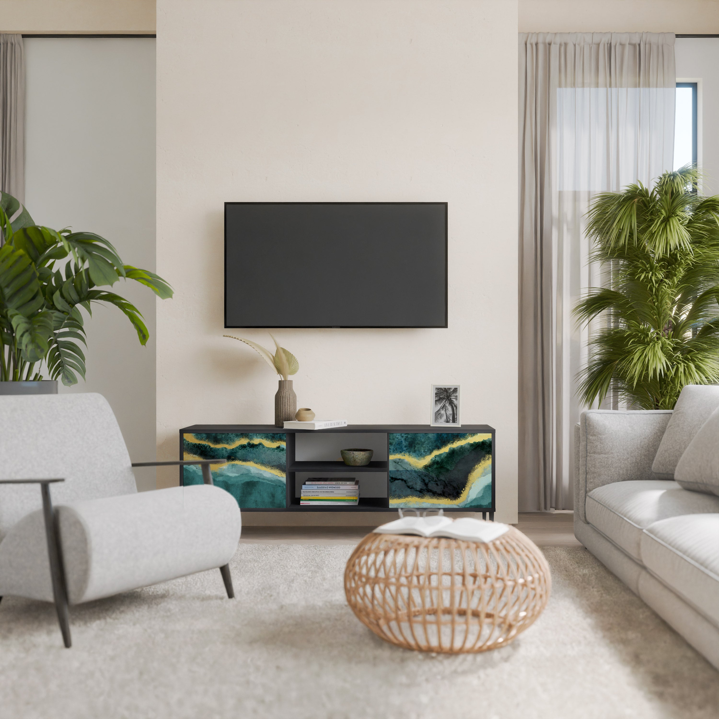 Mueble de TV de 2 puertas GOLDRUSH ODYSSEY con acabado negro