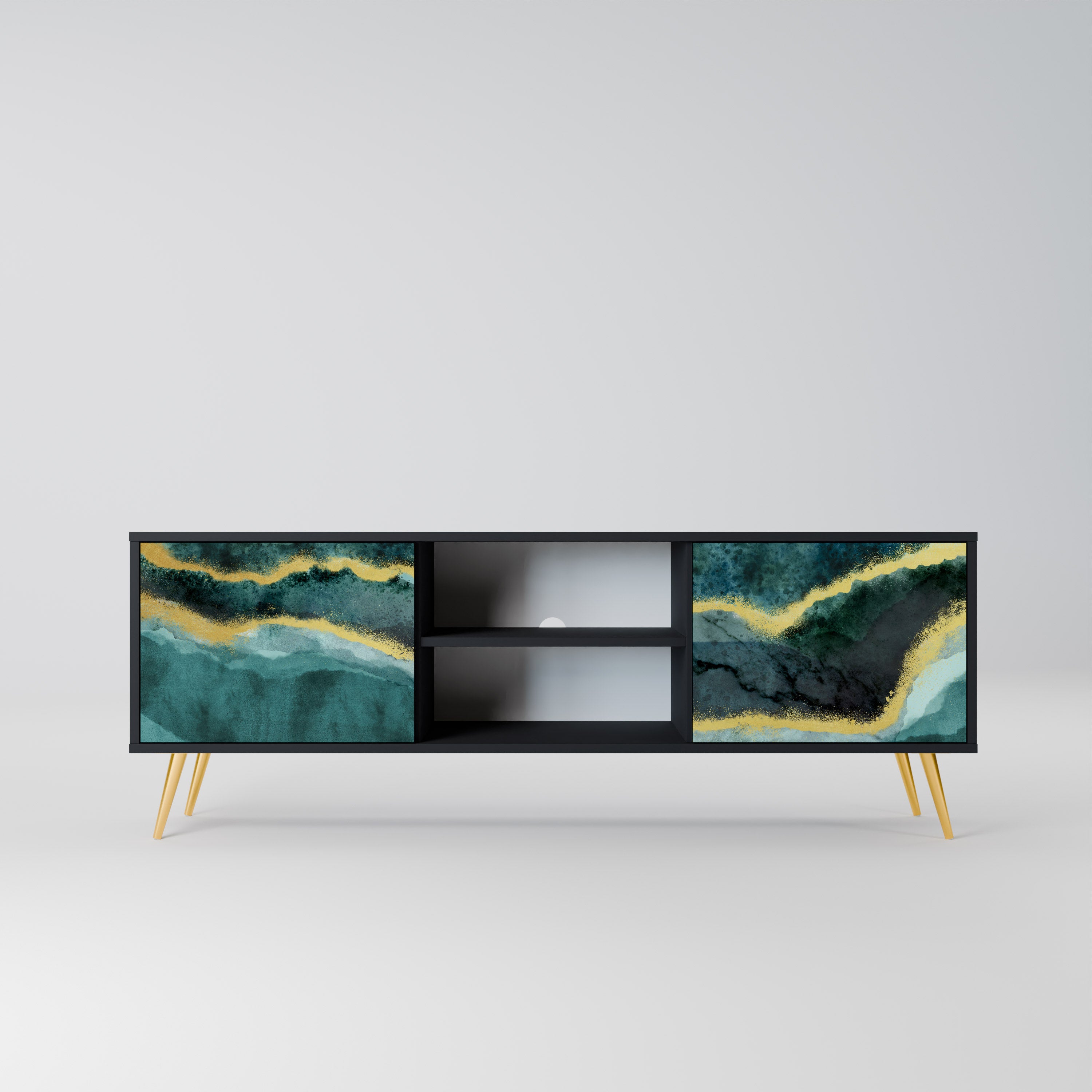 Mueble de TV de 2 puertas GOLDRUSH ODYSSEY con acabado negro