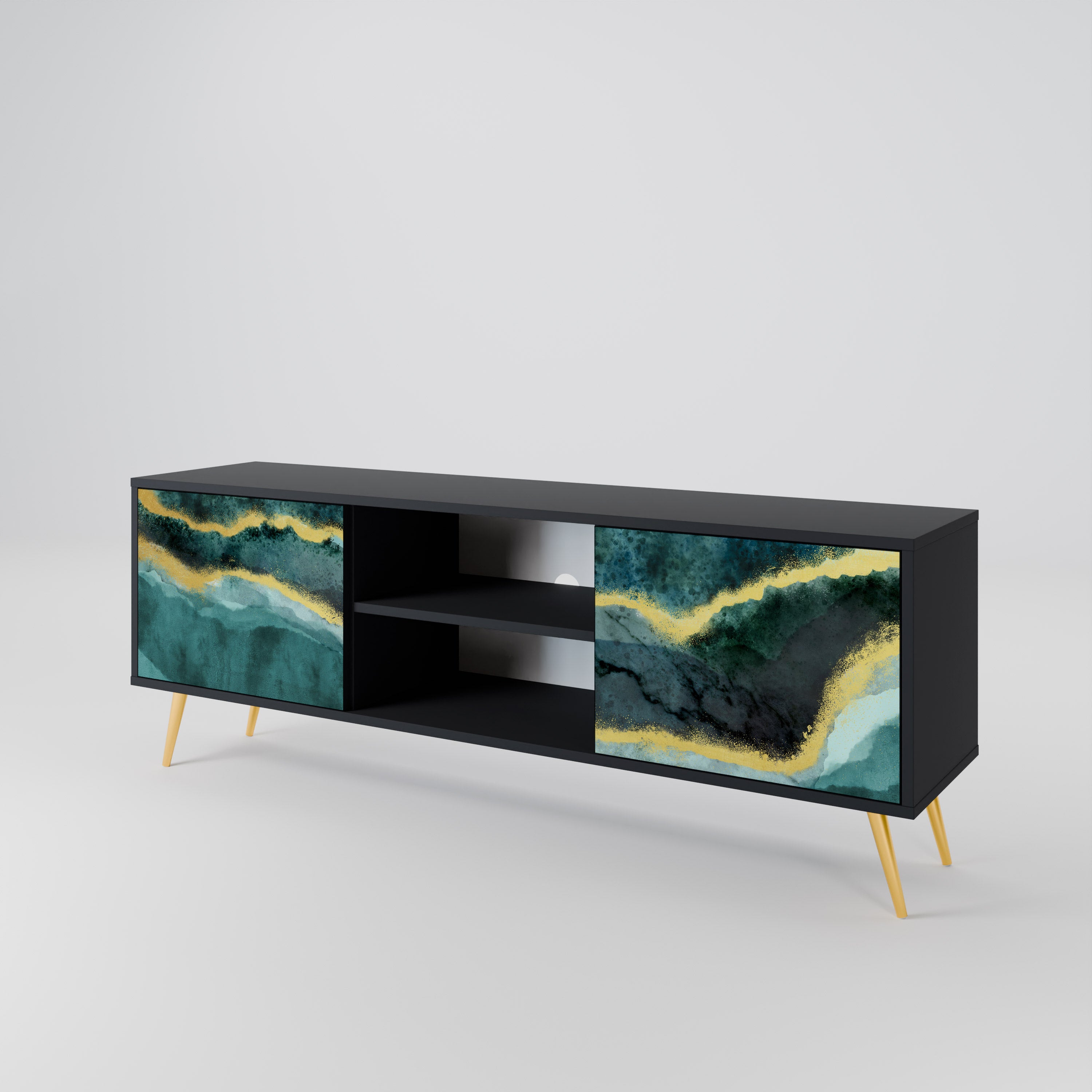 Mueble de TV de 2 puertas GOLDRUSH ODYSSEY con acabado negro