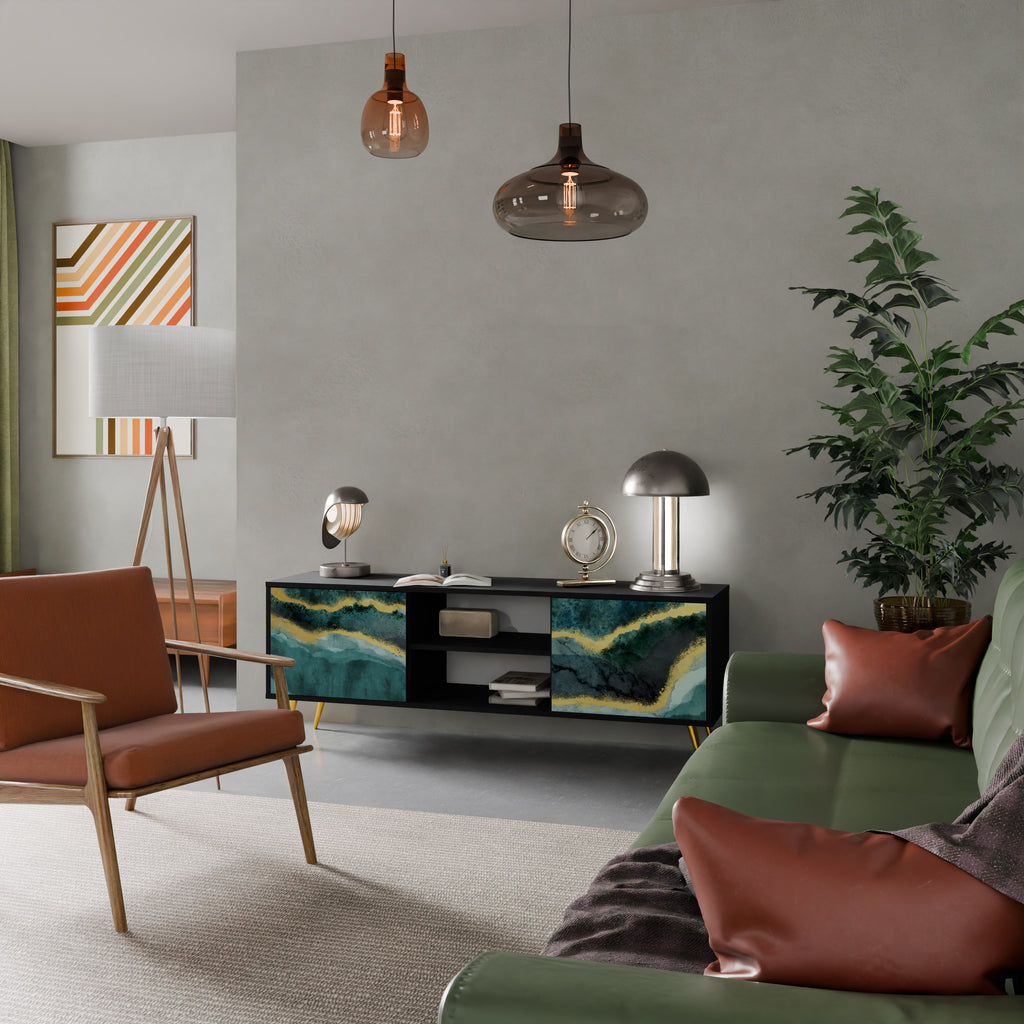Mueble de TV de 2 puertas GOLDRUSH ODYSSEY con acabado negro