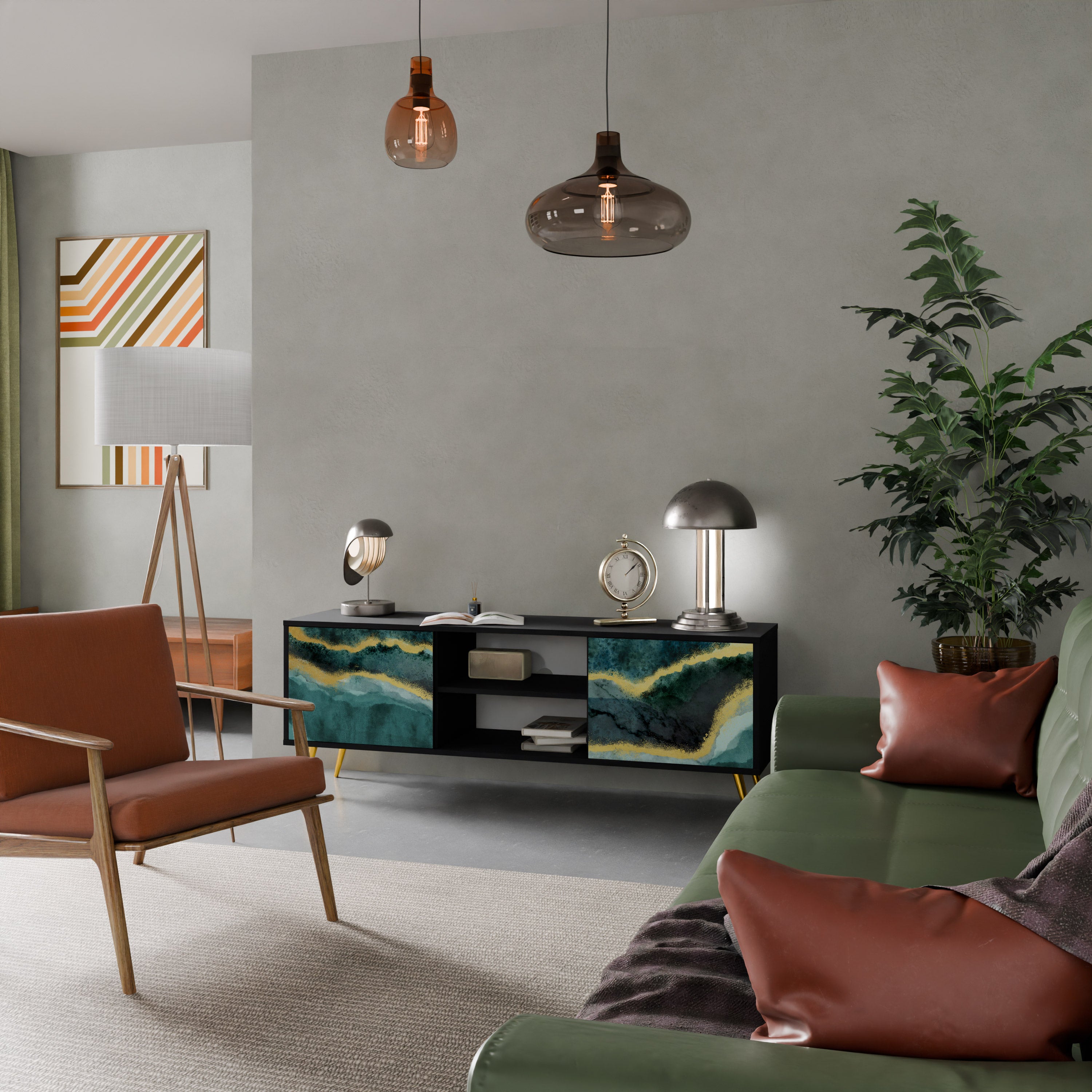 Mueble de TV de 2 puertas GOLDRUSH ODYSSEY con acabado negro