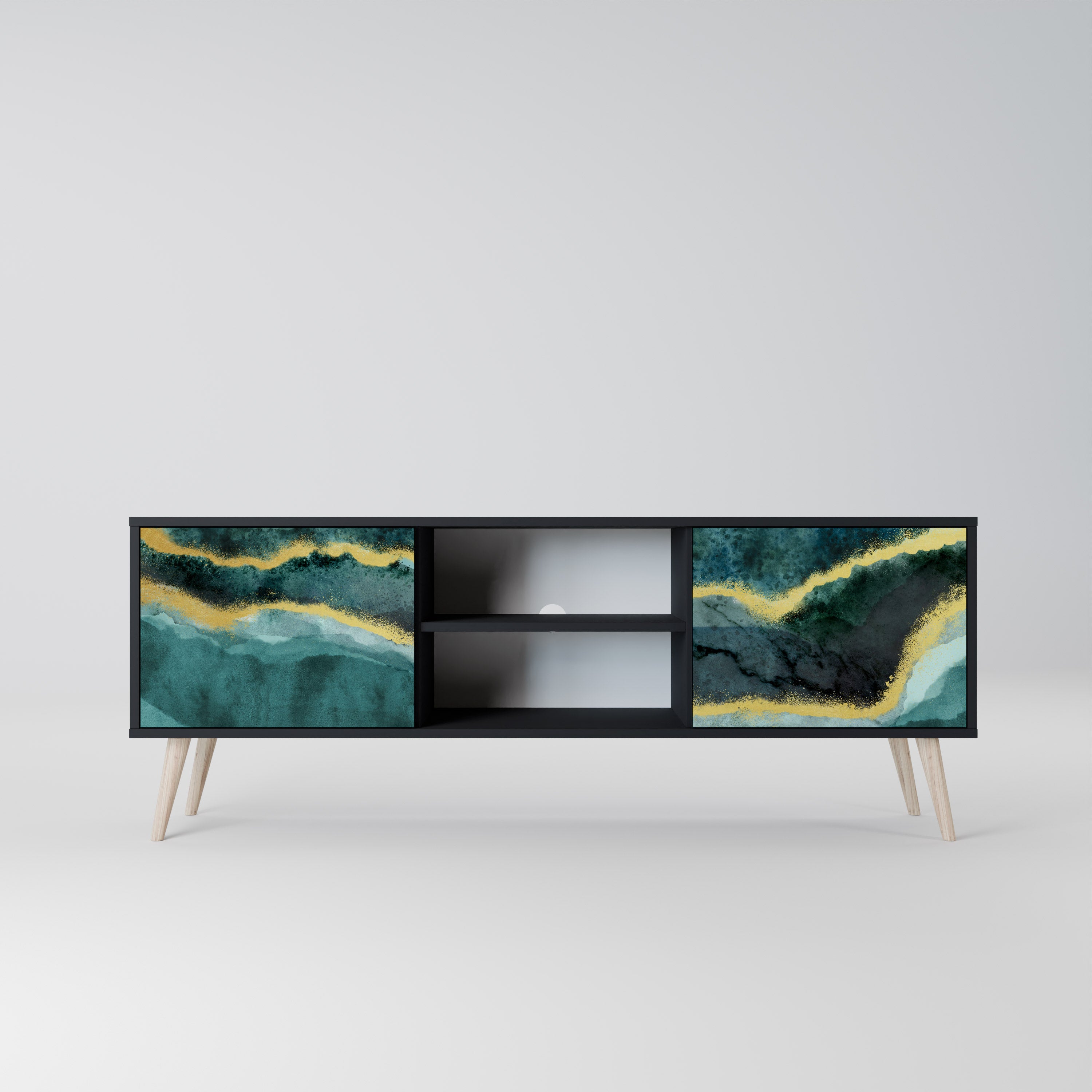 Mueble de TV de 2 puertas GOLDRUSH ODYSSEY con acabado negro
