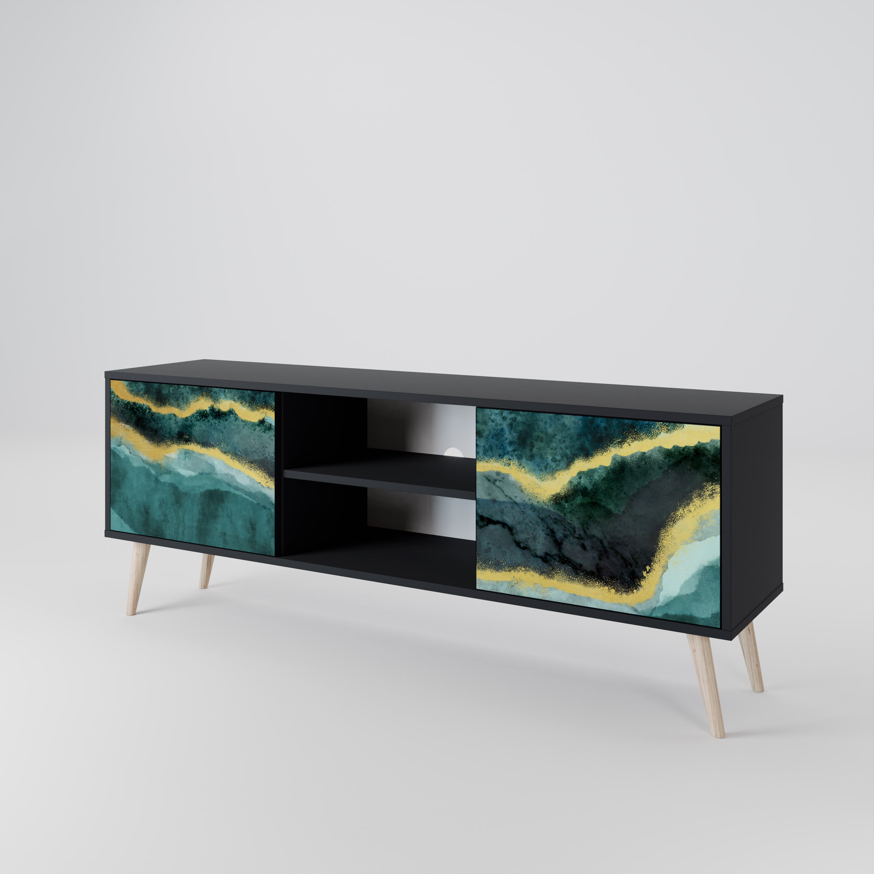 Mueble de TV de 2 puertas GOLDRUSH ODYSSEY con acabado negro