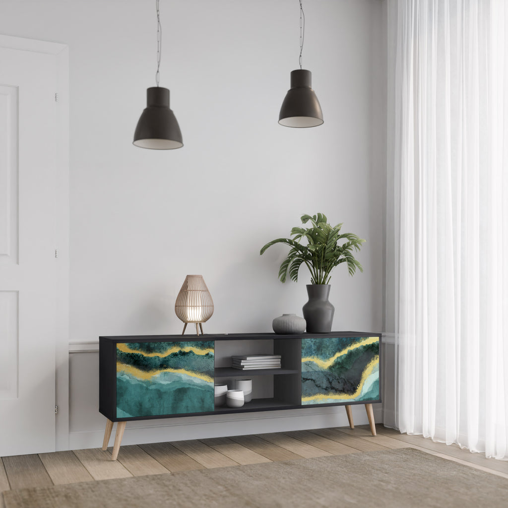 Mueble de TV de 2 puertas GOLDRUSH ODYSSEY con acabado negro