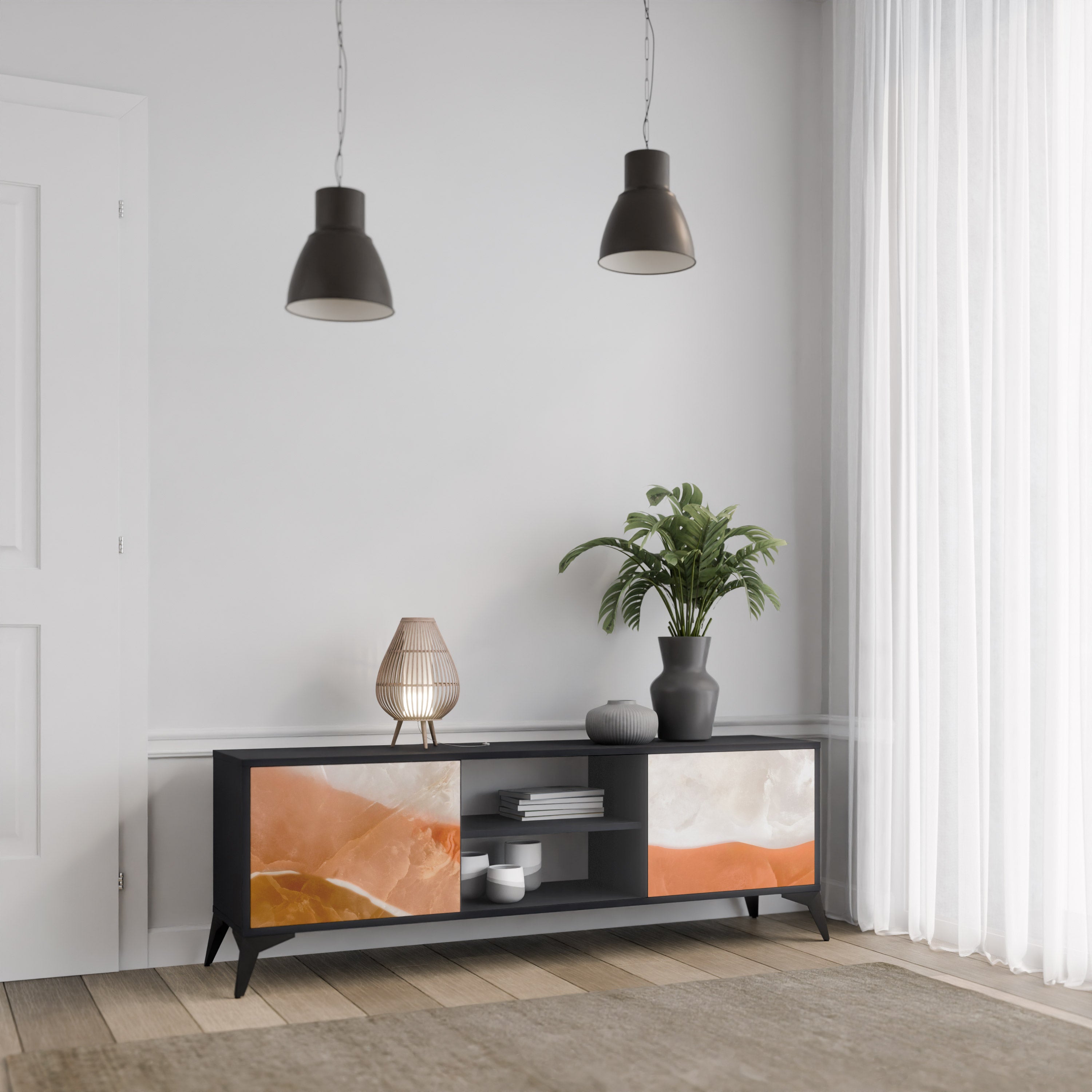 Mueble de TV de 2 puertas SPLENDOUR de SANDHILLS con acabado negro