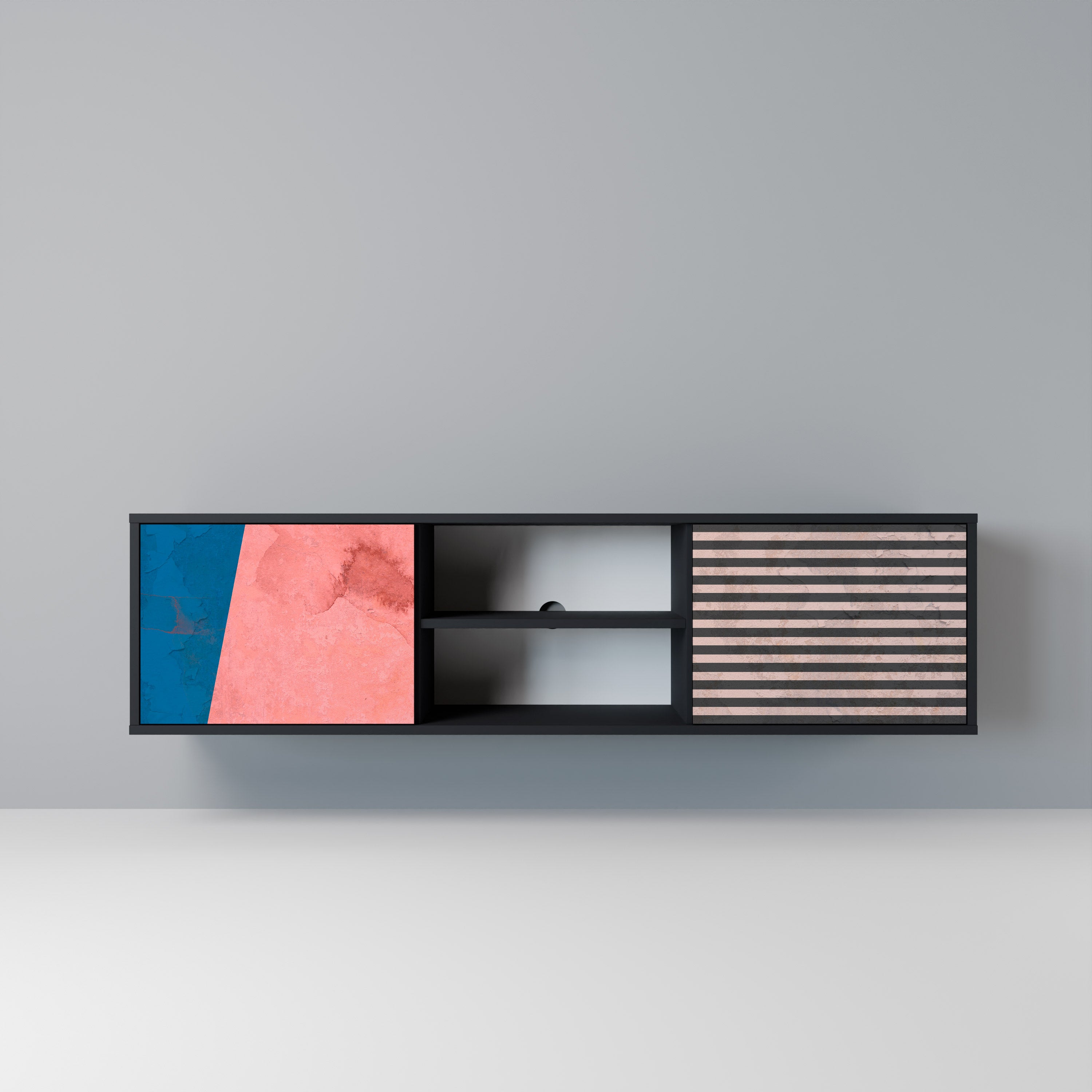 Mueble de TV GLAMOROUS STRIPE de 2 puertas con acabado negro