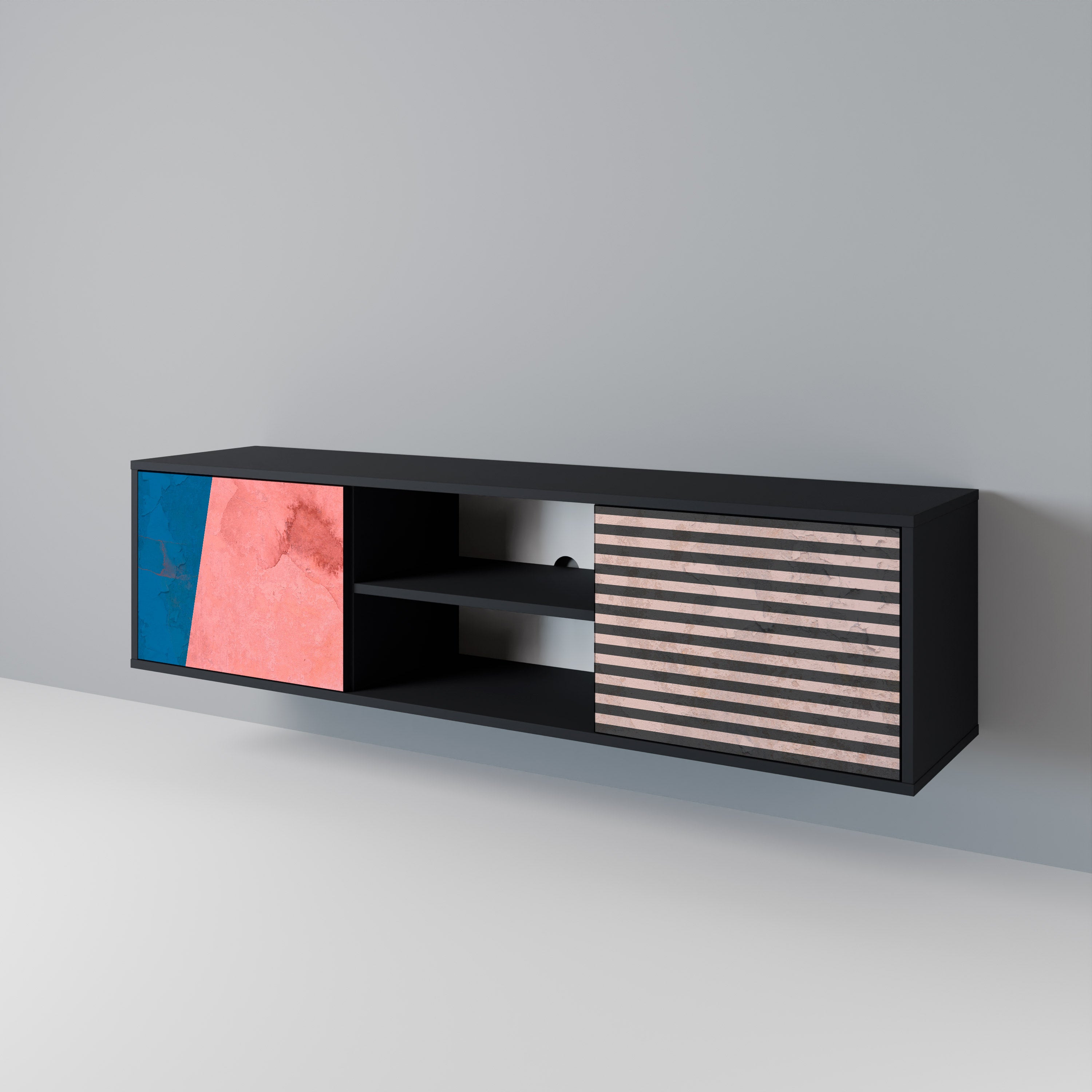 Mueble de TV GLAMOROUS STRIPE de 2 puertas con acabado negro