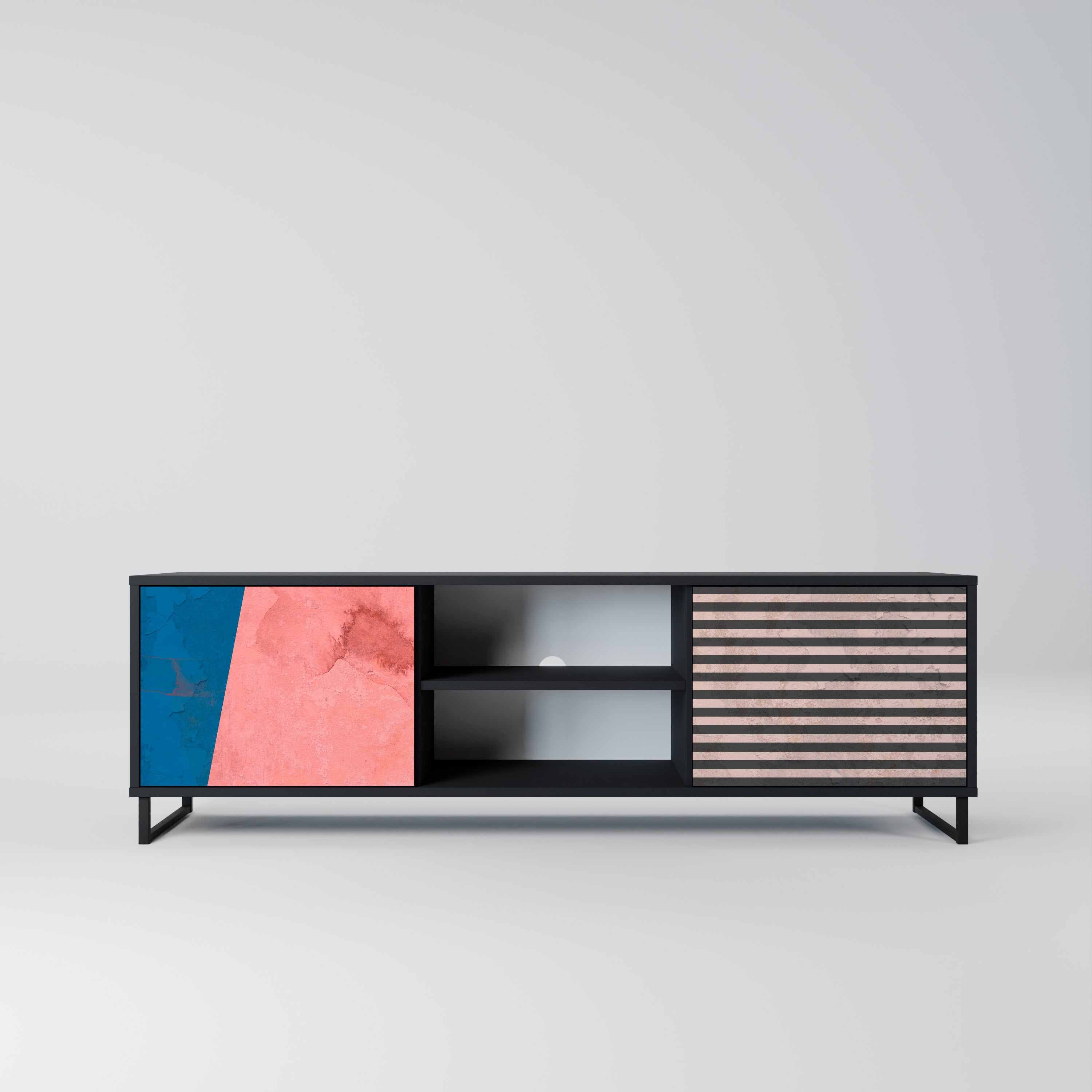 Mueble de TV GLAMOROUS STRIPE de 2 puertas con acabado negro
