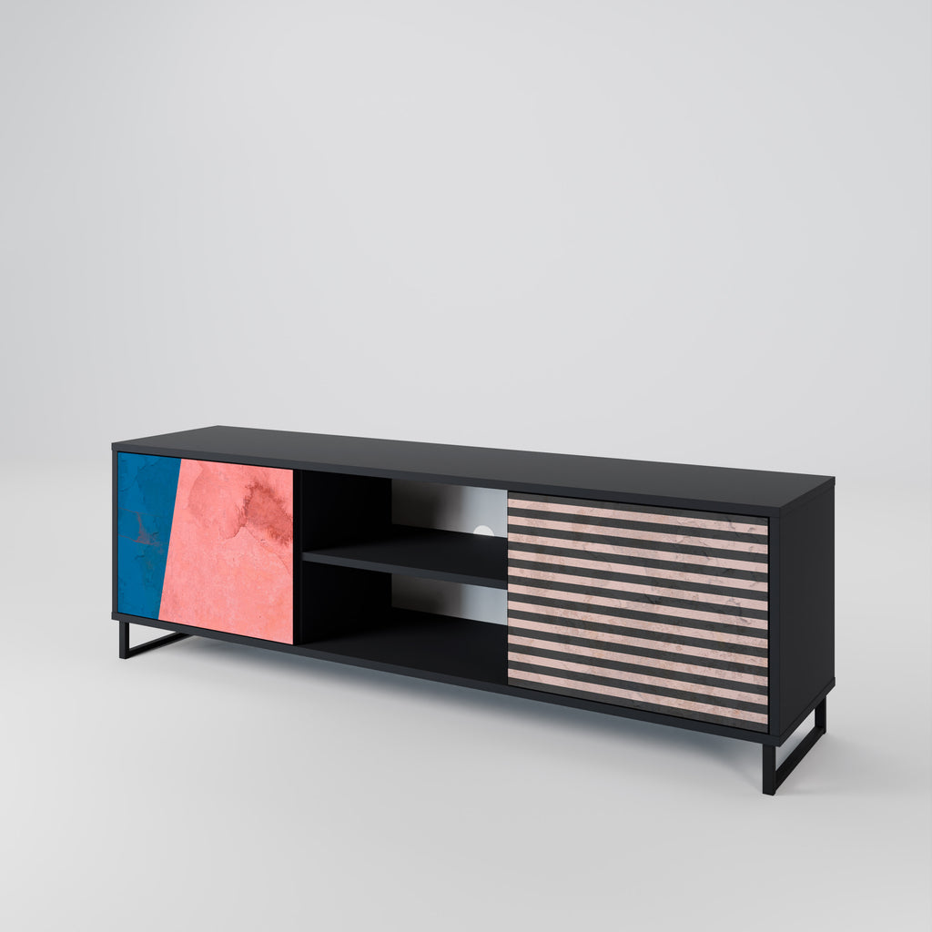 Mueble de TV GLAMOROUS STRIPE de 2 puertas con acabado negro