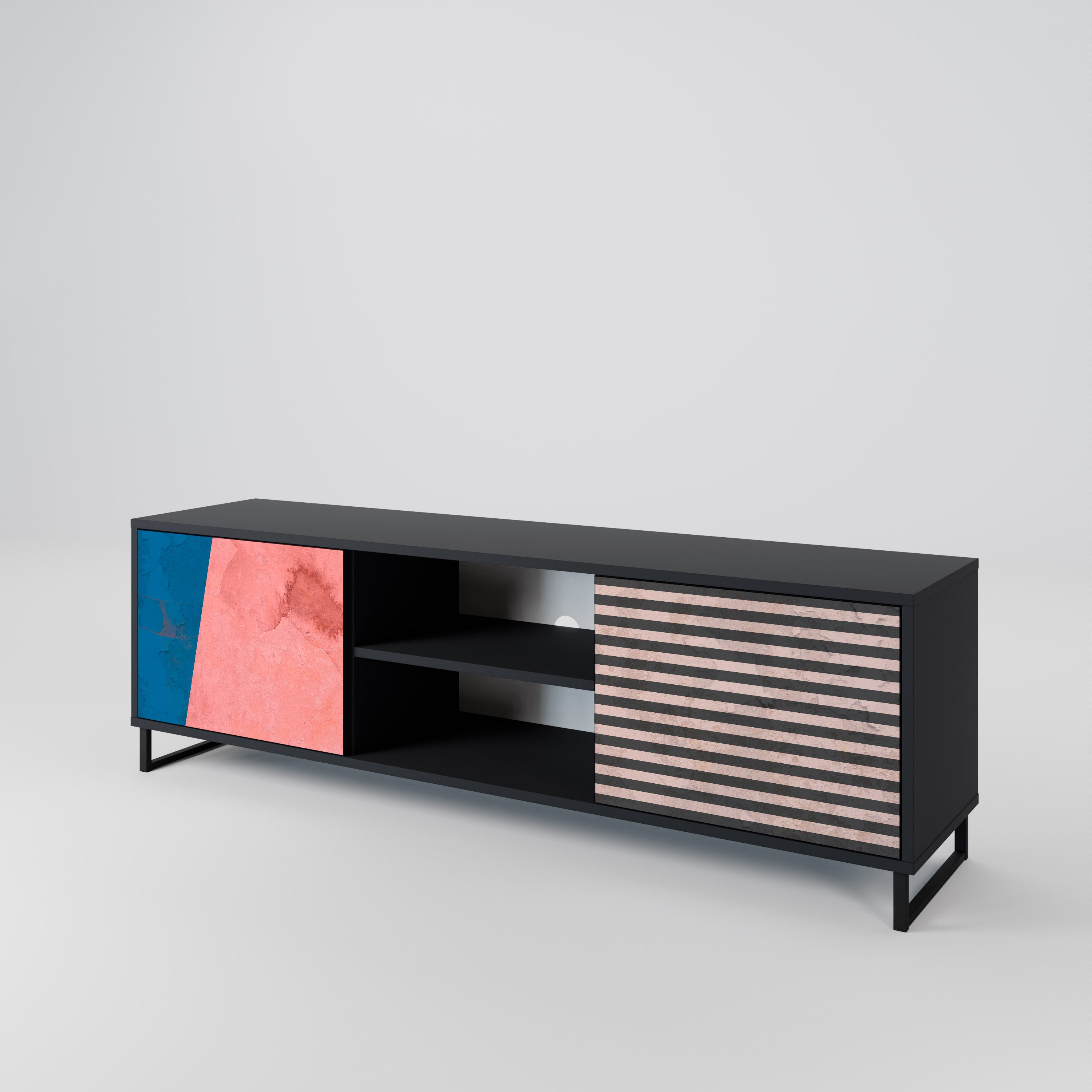 Mueble de TV GLAMOROUS STRIPE de 2 puertas con acabado negro