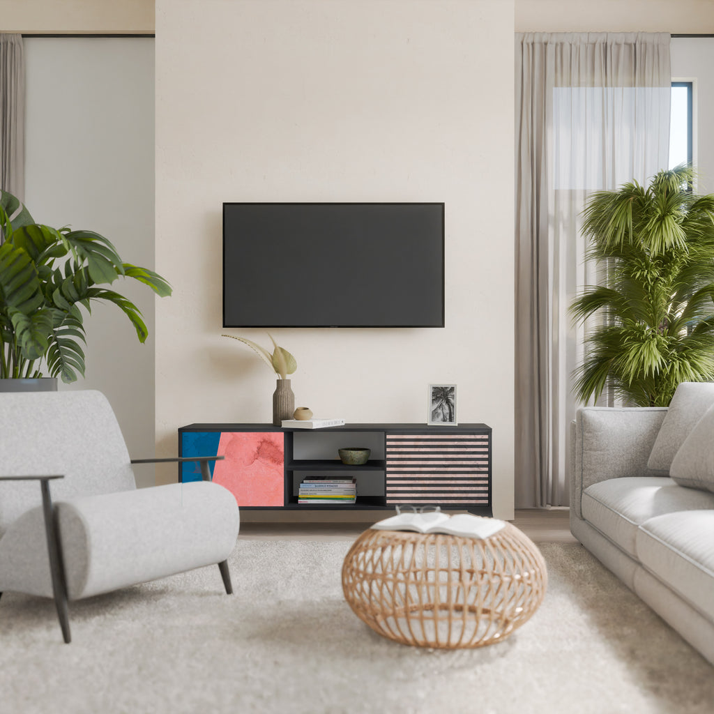 Mueble de TV GLAMOROUS STRIPE de 2 puertas con acabado negro