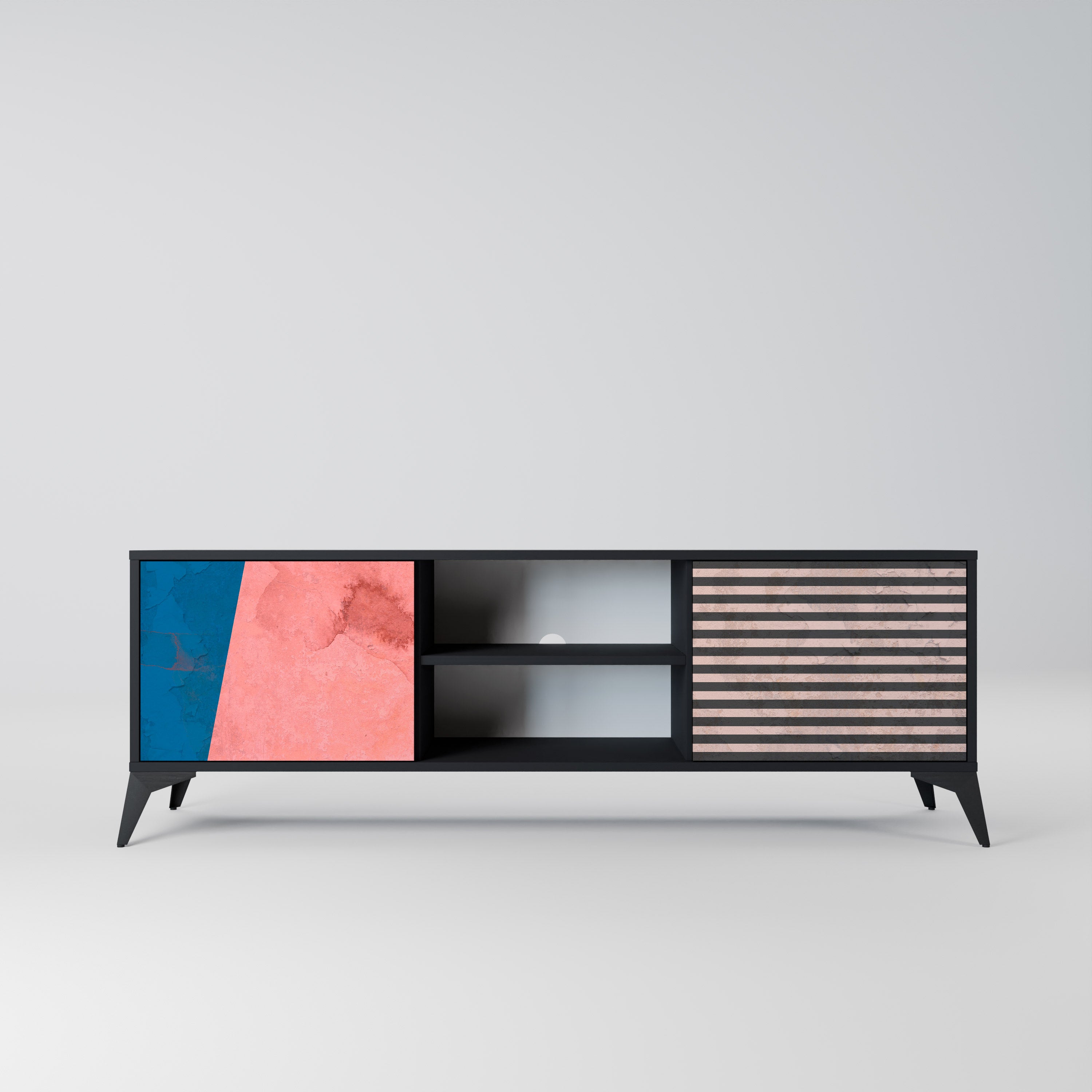 Mueble de TV GLAMOROUS STRIPE de 2 puertas con acabado negro