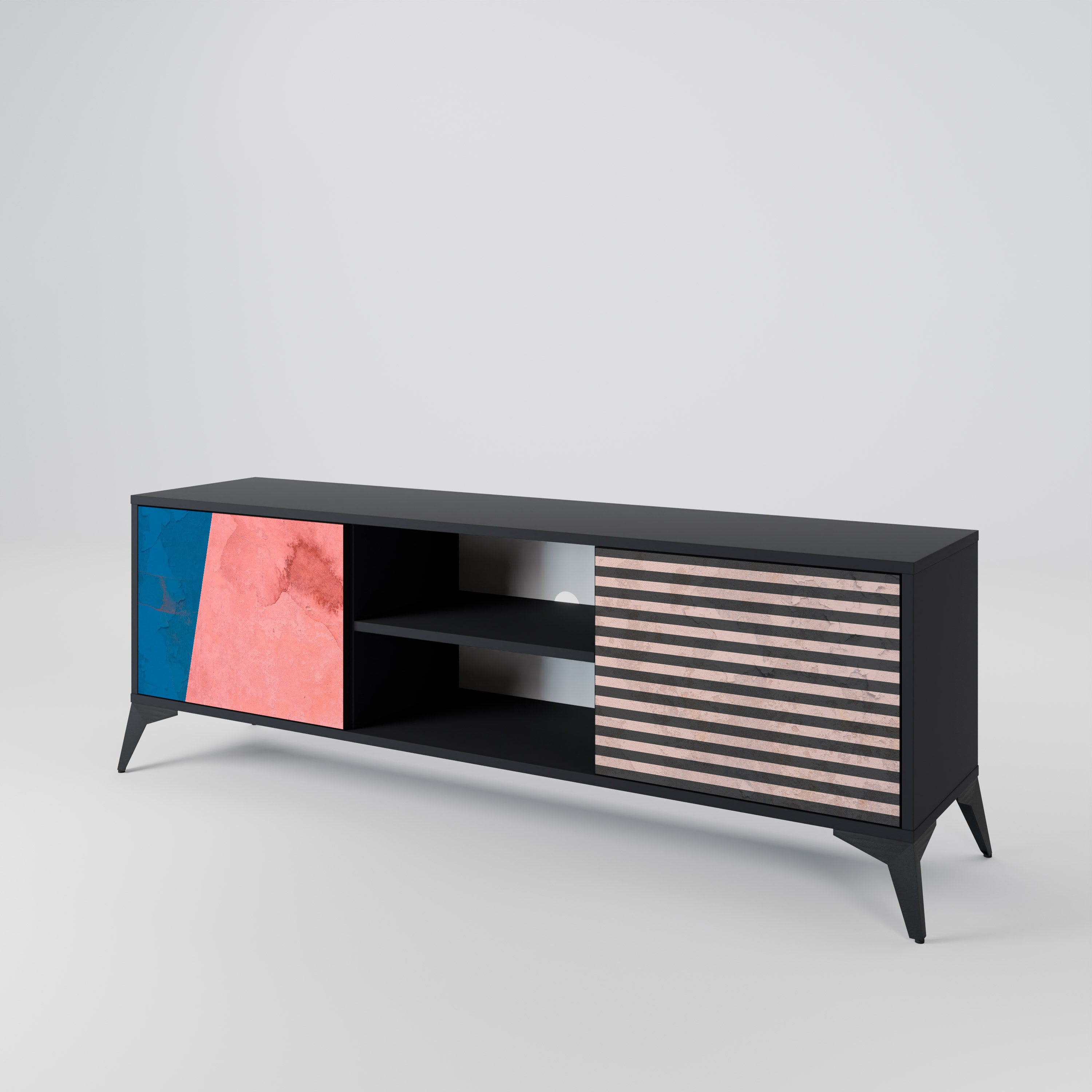 Mueble de TV GLAMOROUS STRIPE de 2 puertas con acabado negro