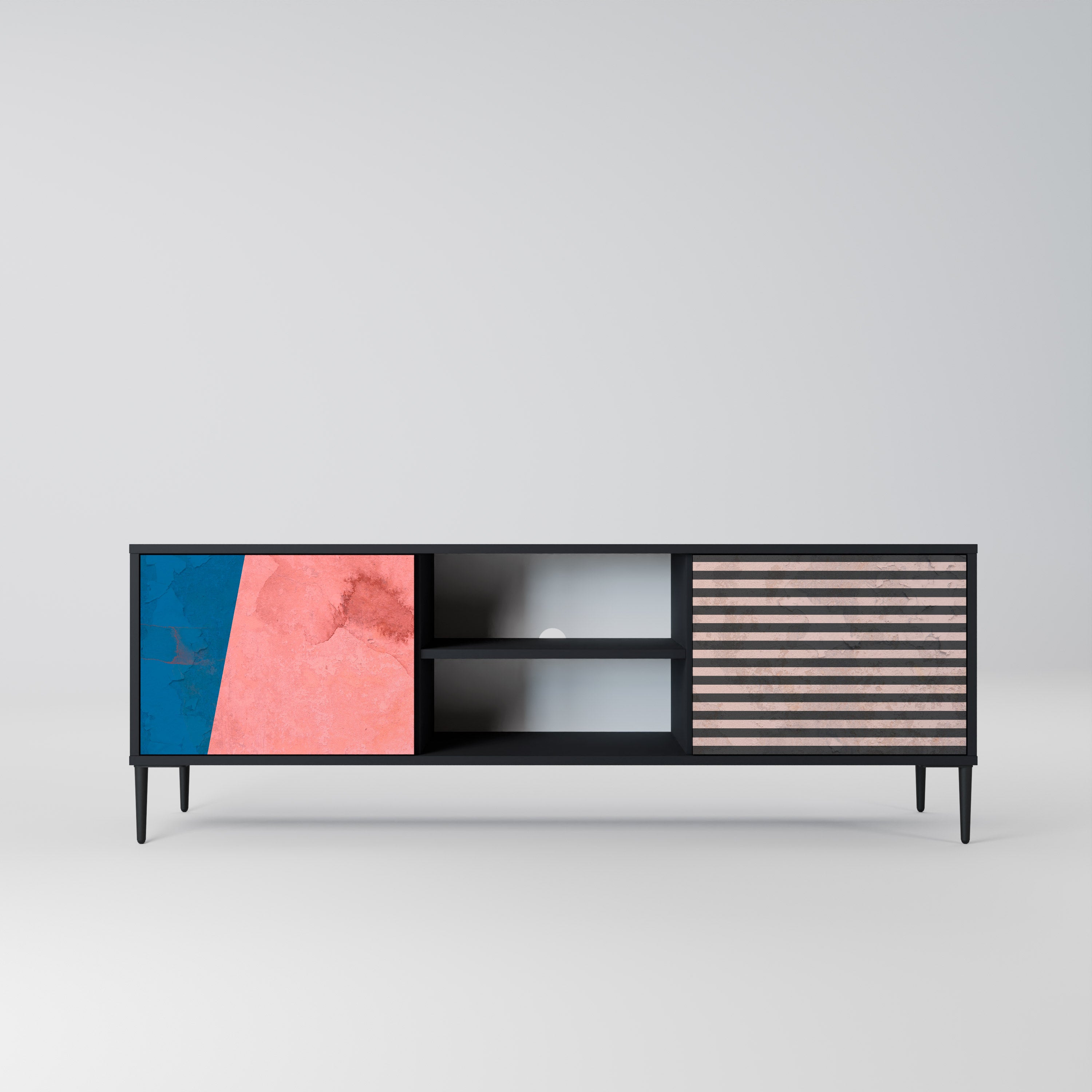 Mueble de TV GLAMOROUS STRIPE de 2 puertas con acabado negro