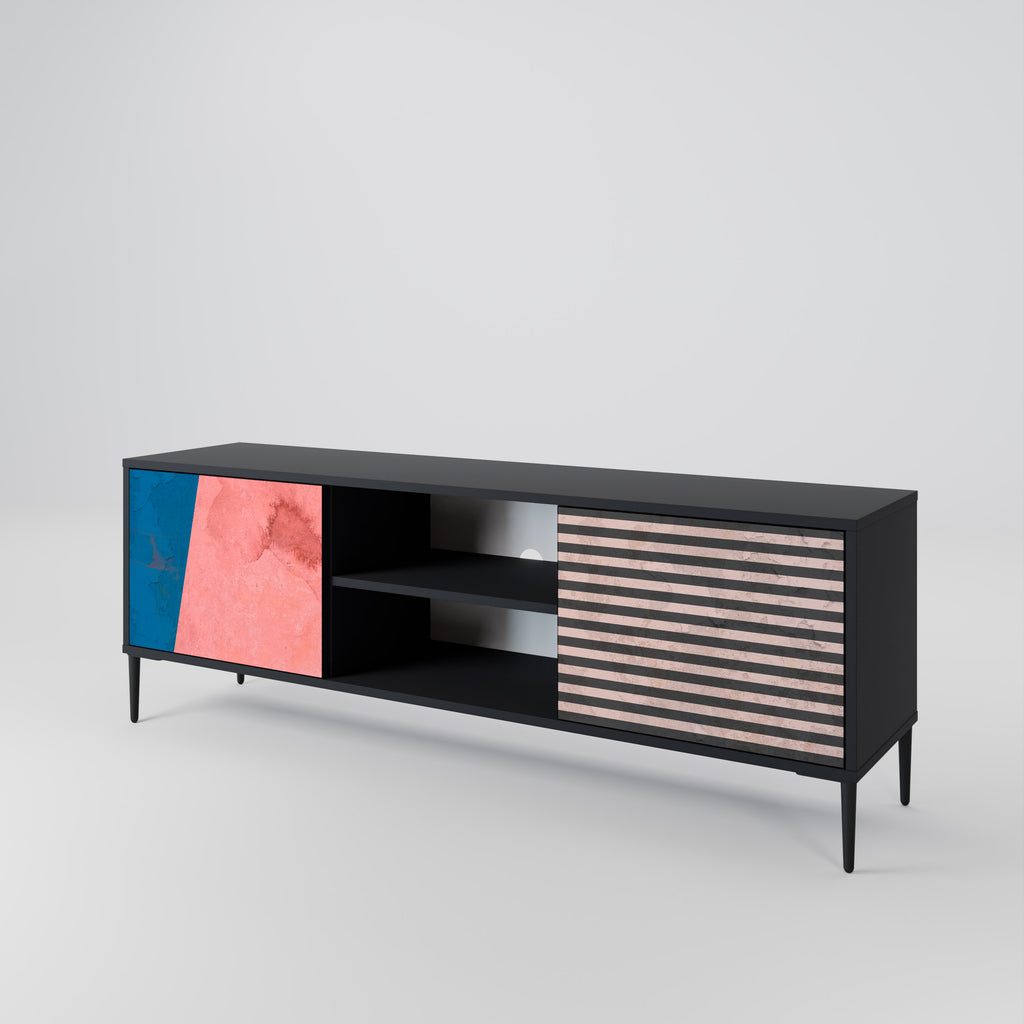 Mueble de TV GLAMOROUS STRIPE de 2 puertas con acabado negro